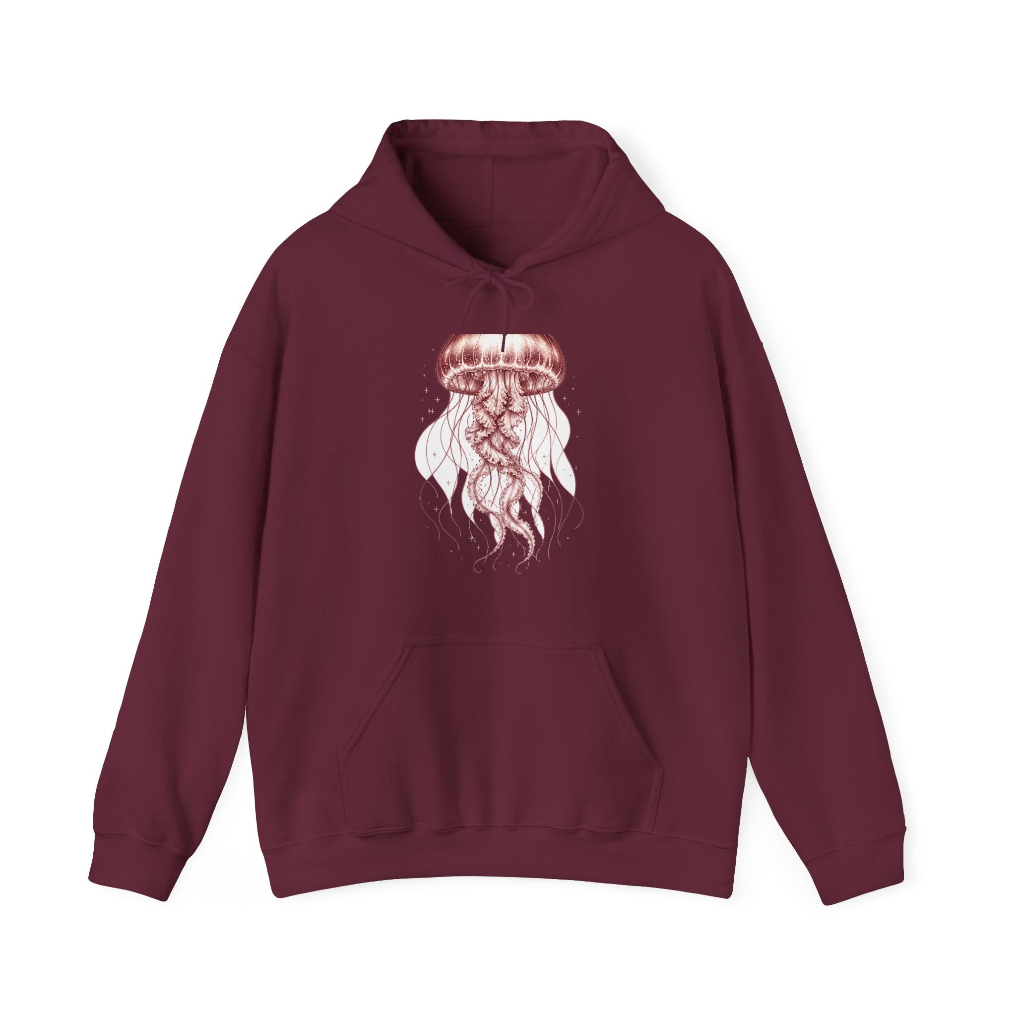 Matching Couple Sweatshirt - Octopus & Jellyfish Matching Couple Hooded Sweatshirt Vintage Art His Hers Wedding Gift - Design B
