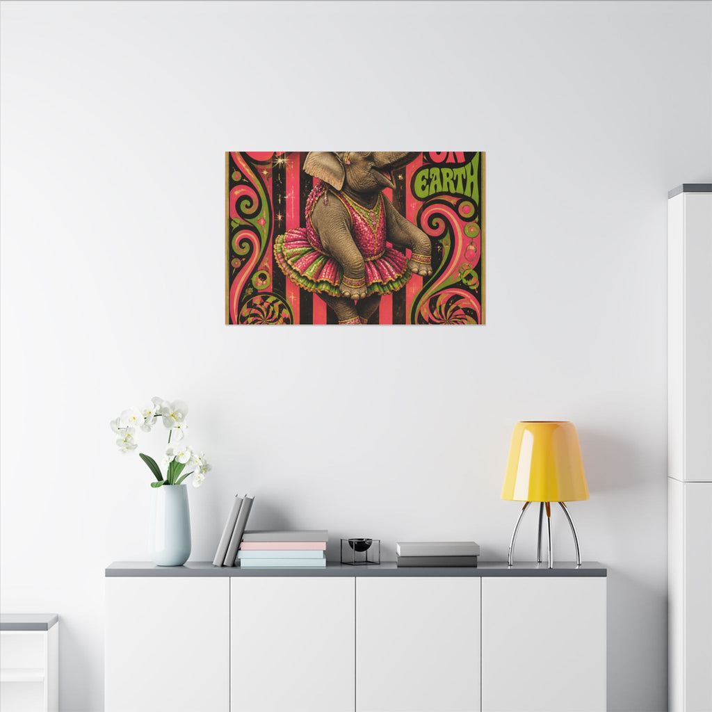 Elephant on Ball Wall Art Canvas 24×36 Psychedelic Dining Room Decor Maximalist Print