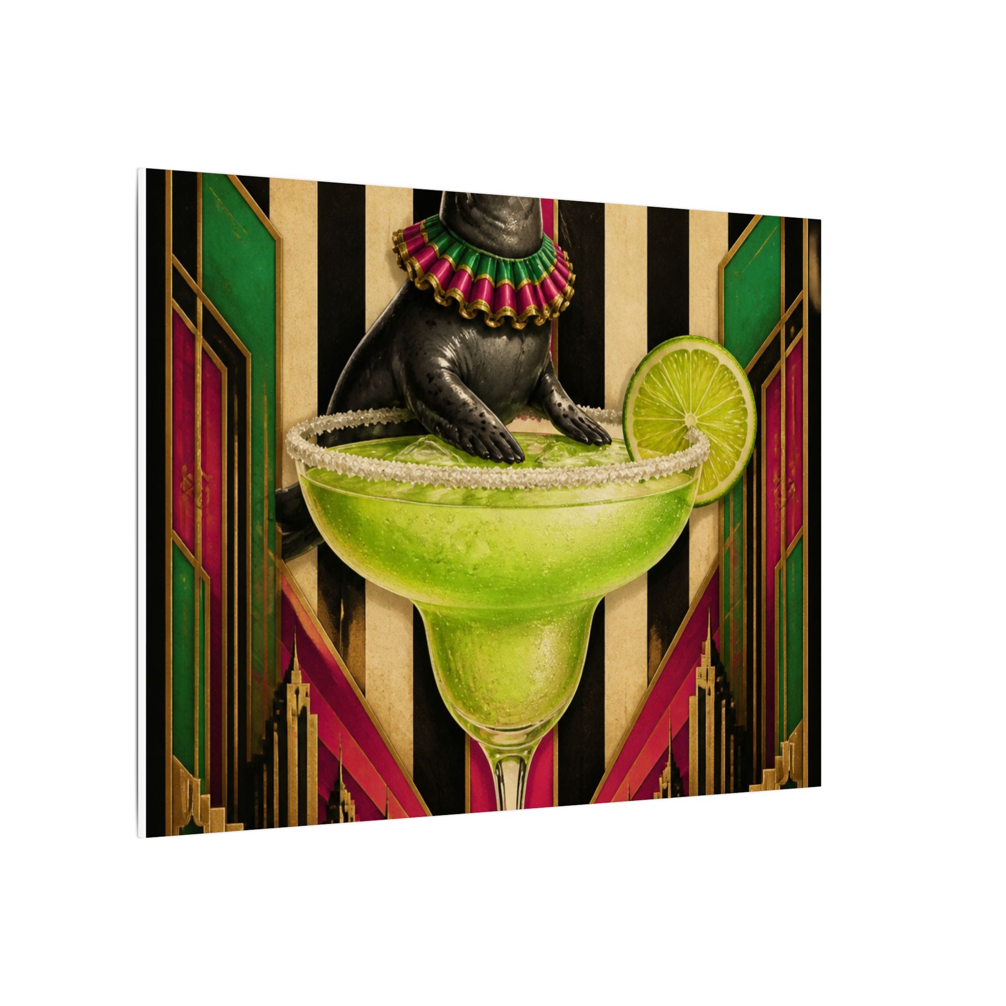 Margarita Balancing Seal Wall Art Canvas 24×36 Art Deco Bar Area Decor Maximalist Print