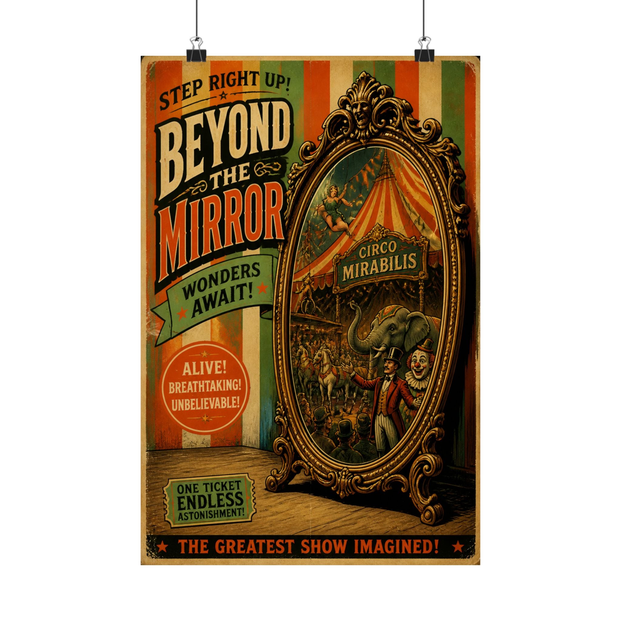 Vintage Mirror Circus Wall Art Poster 24×36 Vintage Circus Bedroom Decor Maximalist Print