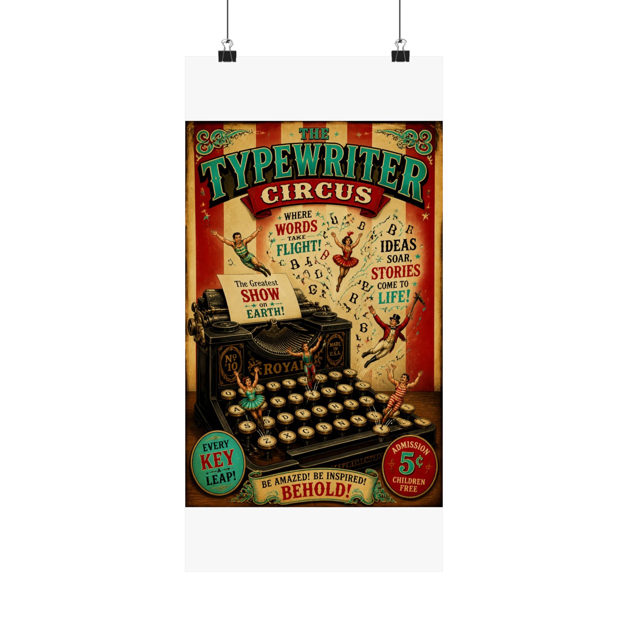 Typewriter Flying Letters Wall Art Poster 18×24 Vintage Circus Kitchen Decor Maximalist Print