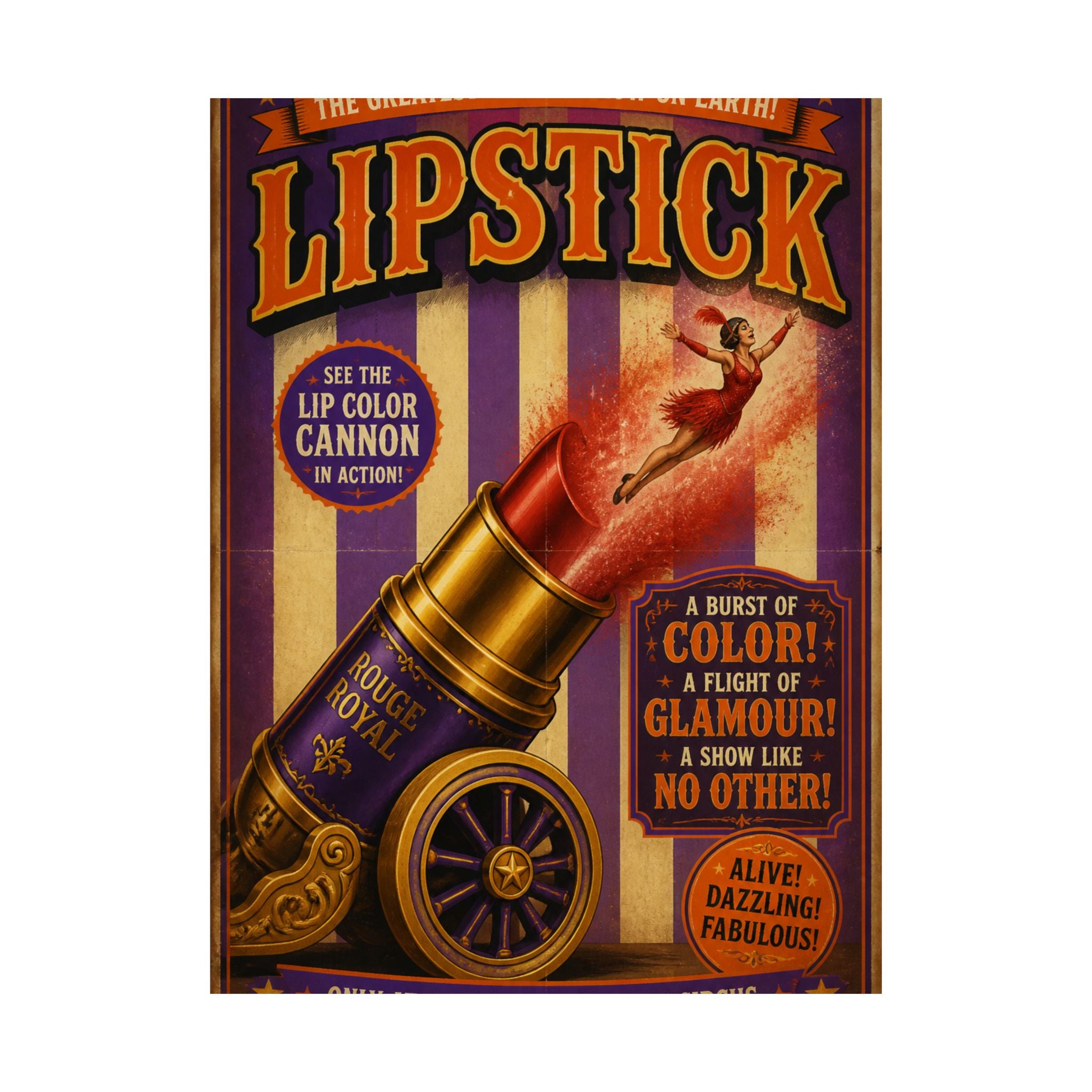 Lipstick Cannon Wall Art Poster 24×36 Vintage Circus Bedroom Decor Maximalist Print