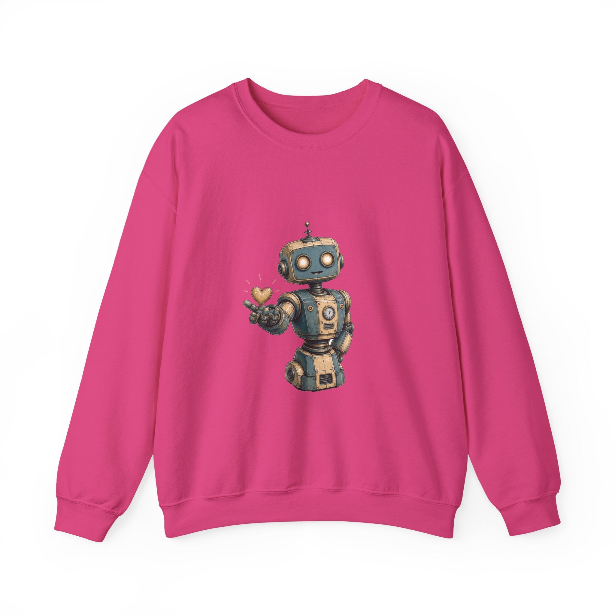 Matching Couple Sweatshirt - Robot & Heart Matching Couple Premium Fleece Sweatshirt Hand-Drawn Art His Hers Anniversary Gift - Design A