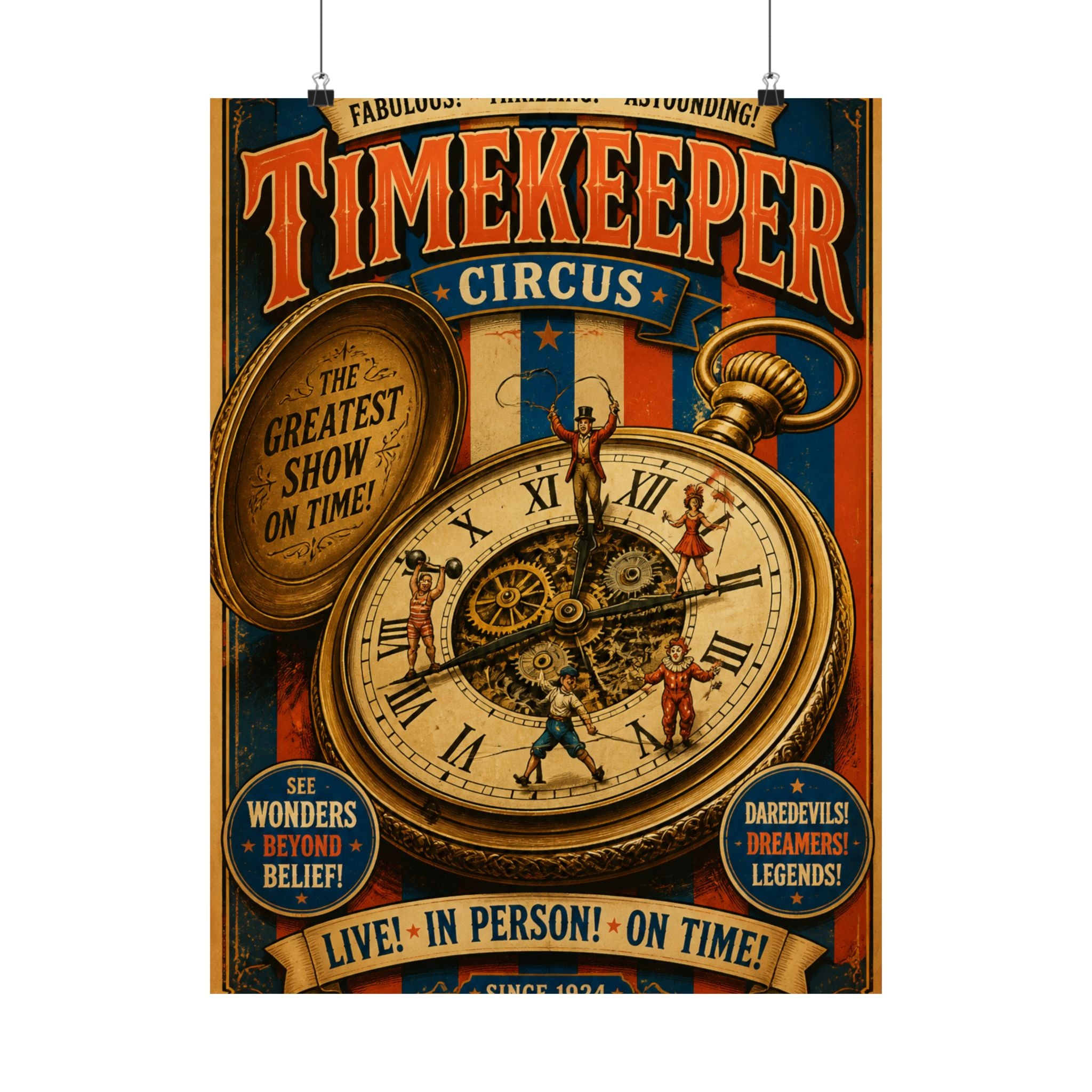Pocket Watch Performers Wall Art Poster 24×36 Vintage Circus Bedroom Decor Maximalist Print