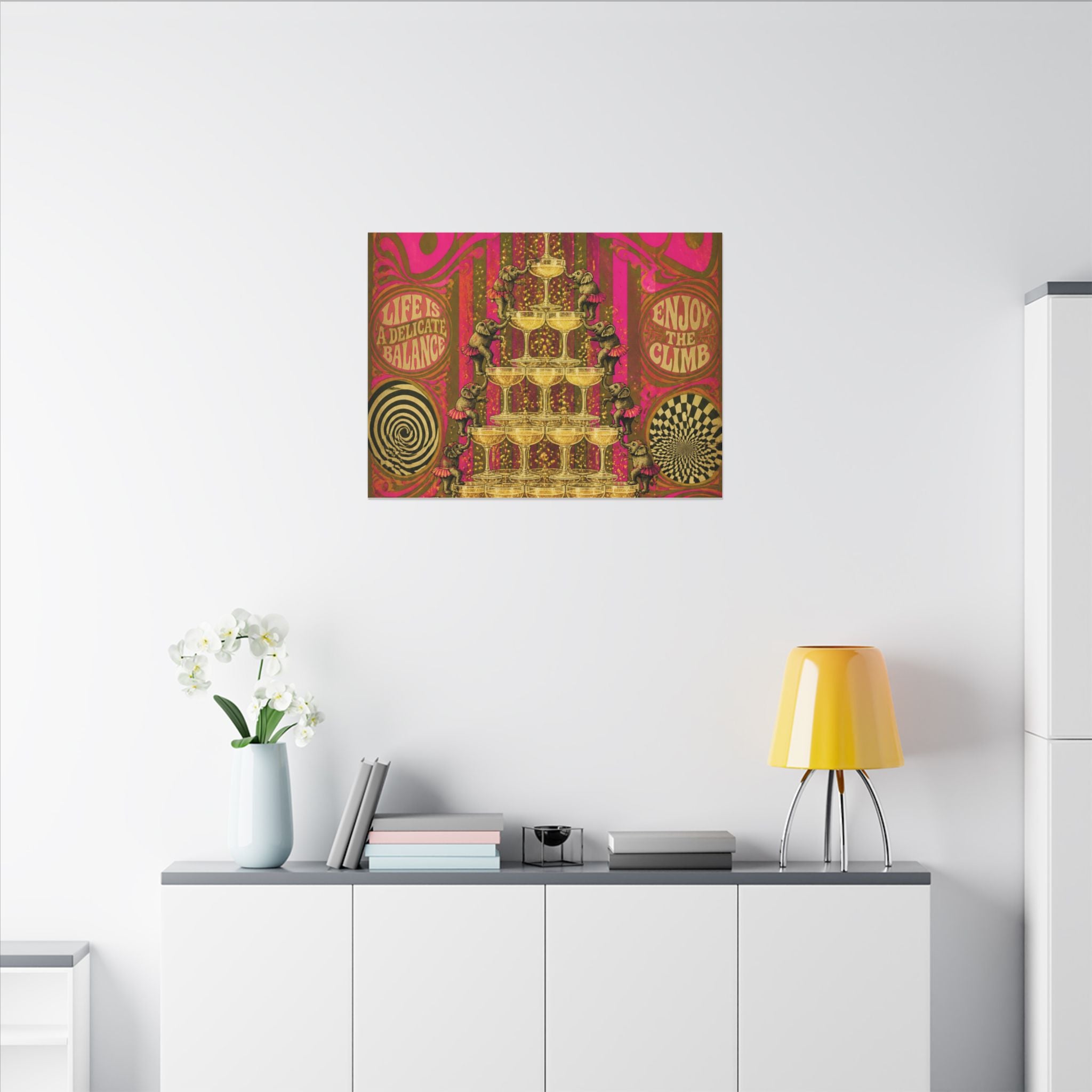 Champagne Tower Elephants Wall Art Canvas 16×20 Psychedelic Cafe Decor Maximalist Print