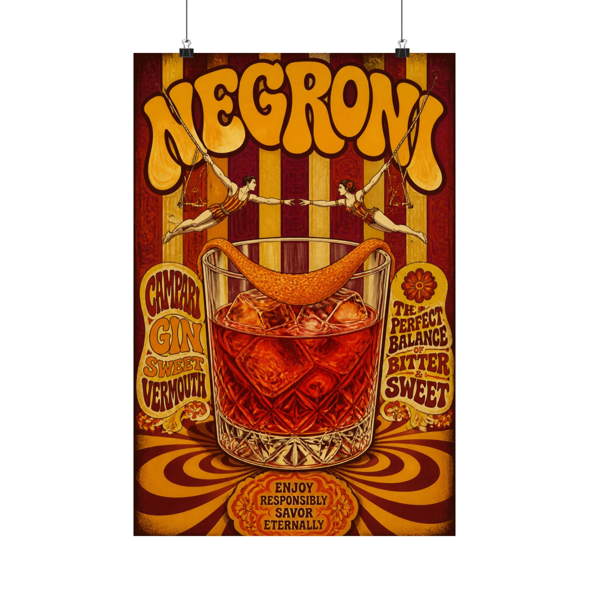 Negroni Trapeze Act Wall Art Poster 18×24 Psychedelic Cafe Decor Maximalist Print