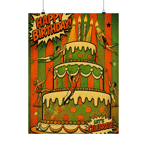 Birthday Cake Trapeze Wall Art Poster 24×36 Pop Art Restaurant Decor Maximalist Print