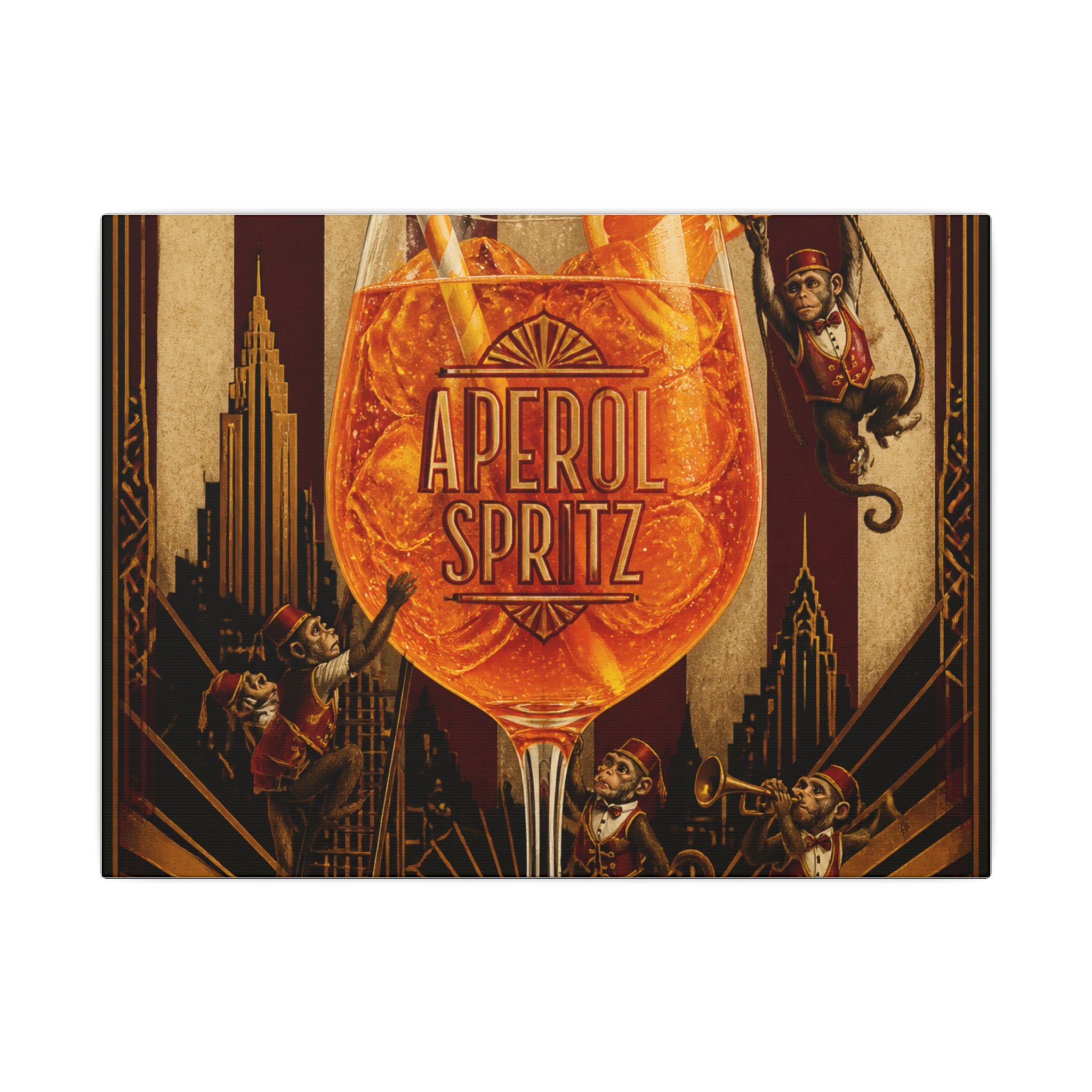 Aperol Spritz Monkeys Wall Art Canvas 24×36 Art Deco Bar Area Decor Maximalist Print