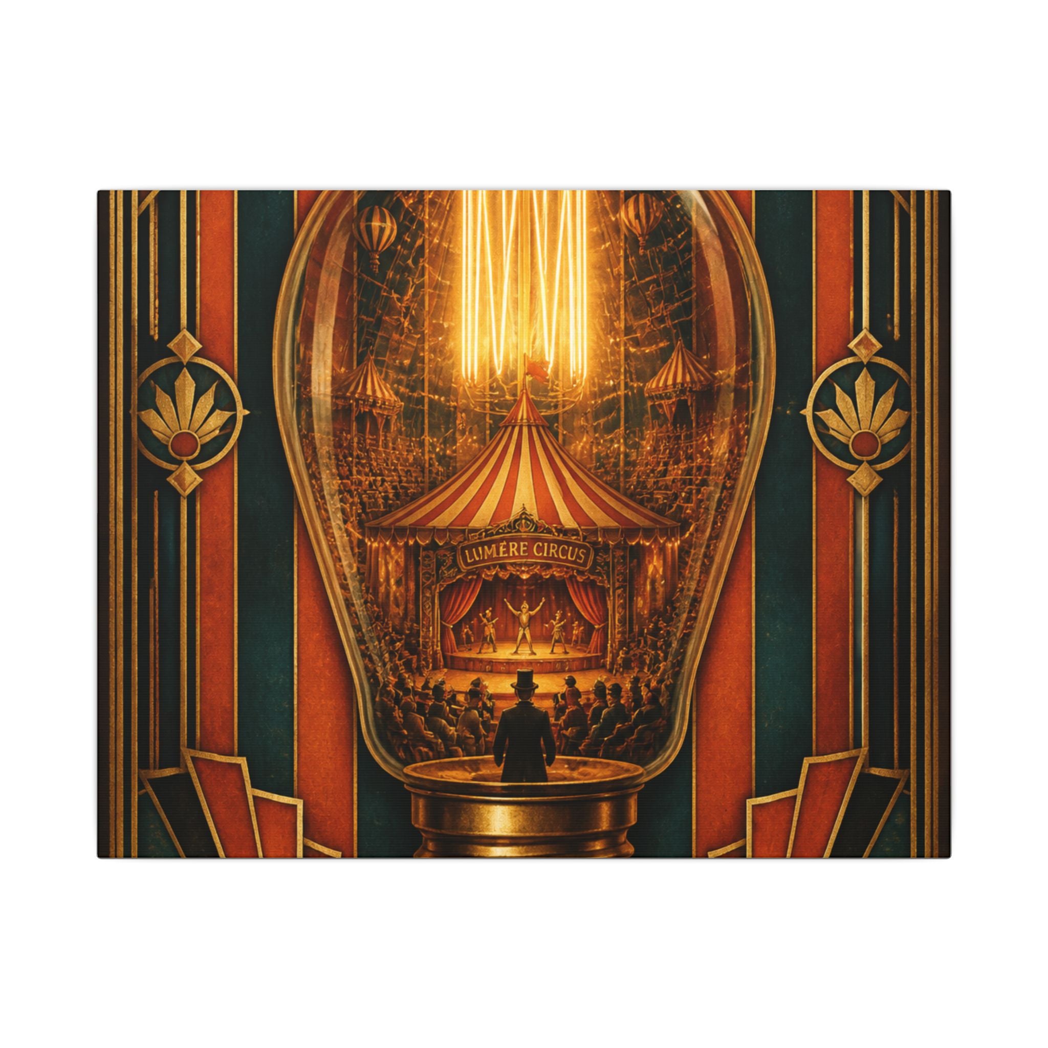 Light Bulb Circus Wall Art Canvas 24×36 Art Deco Bar Area Decor Maximalist Print