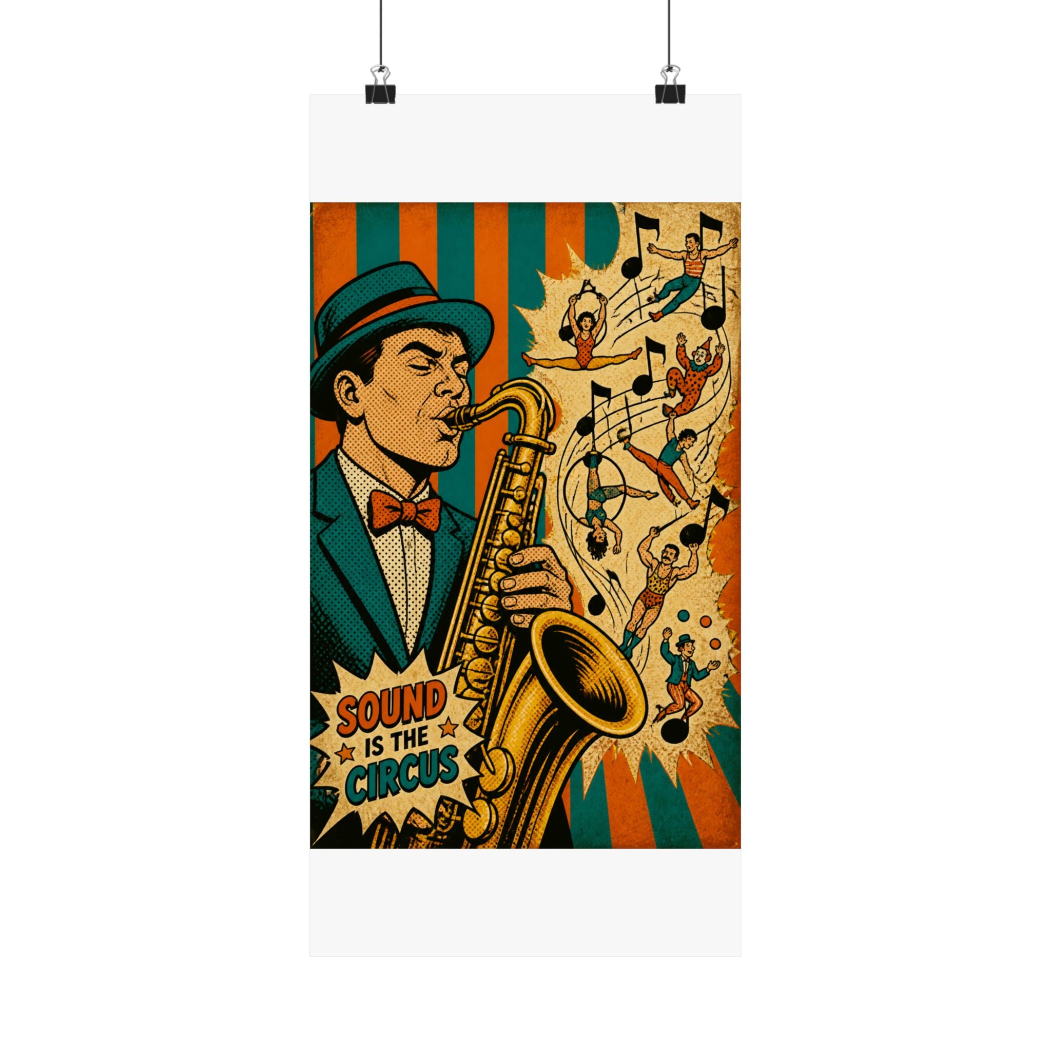 Saxophone Music Circus Wall Art Poster 24×36 Pop Art Restaurant Decor Maximalist Print