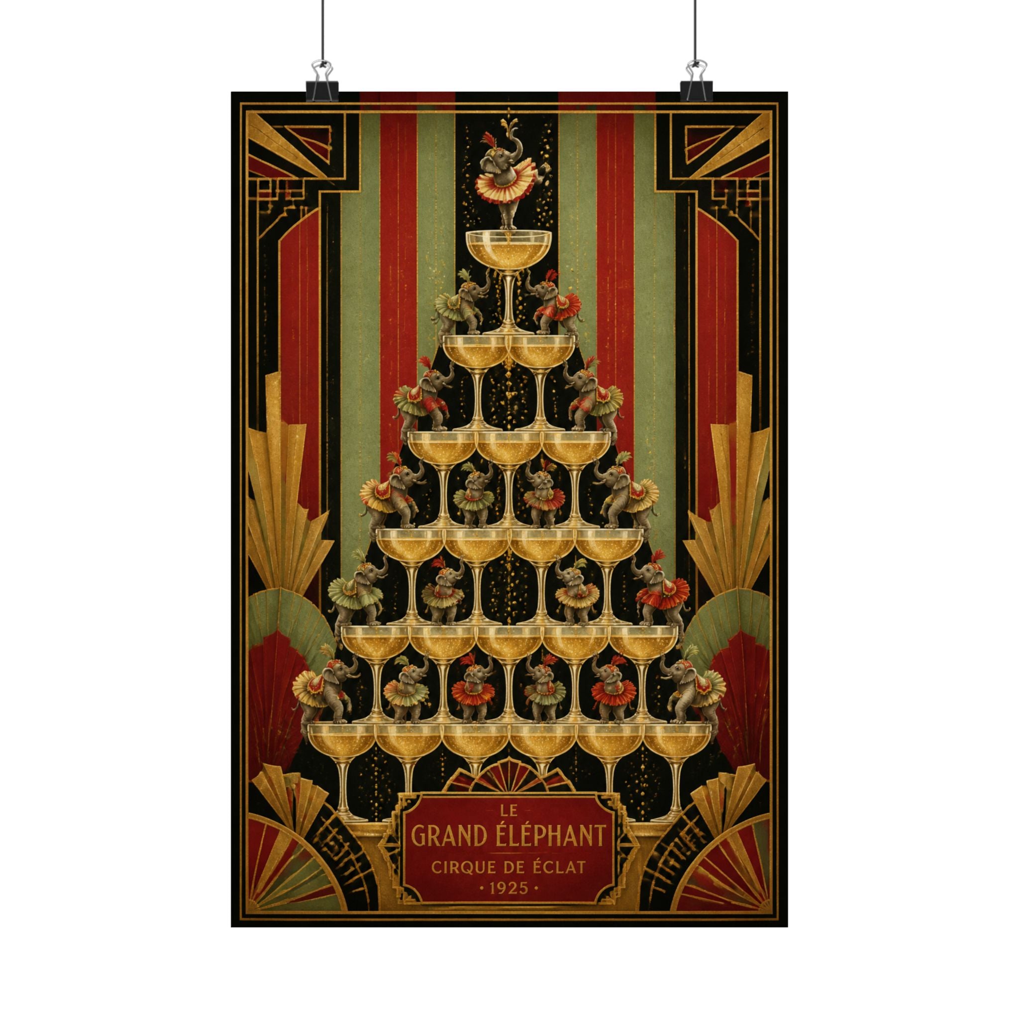 Champagne Tower Elephants Wall Art Poster 18×24 Art Deco Entryway Decor Maximalist Print