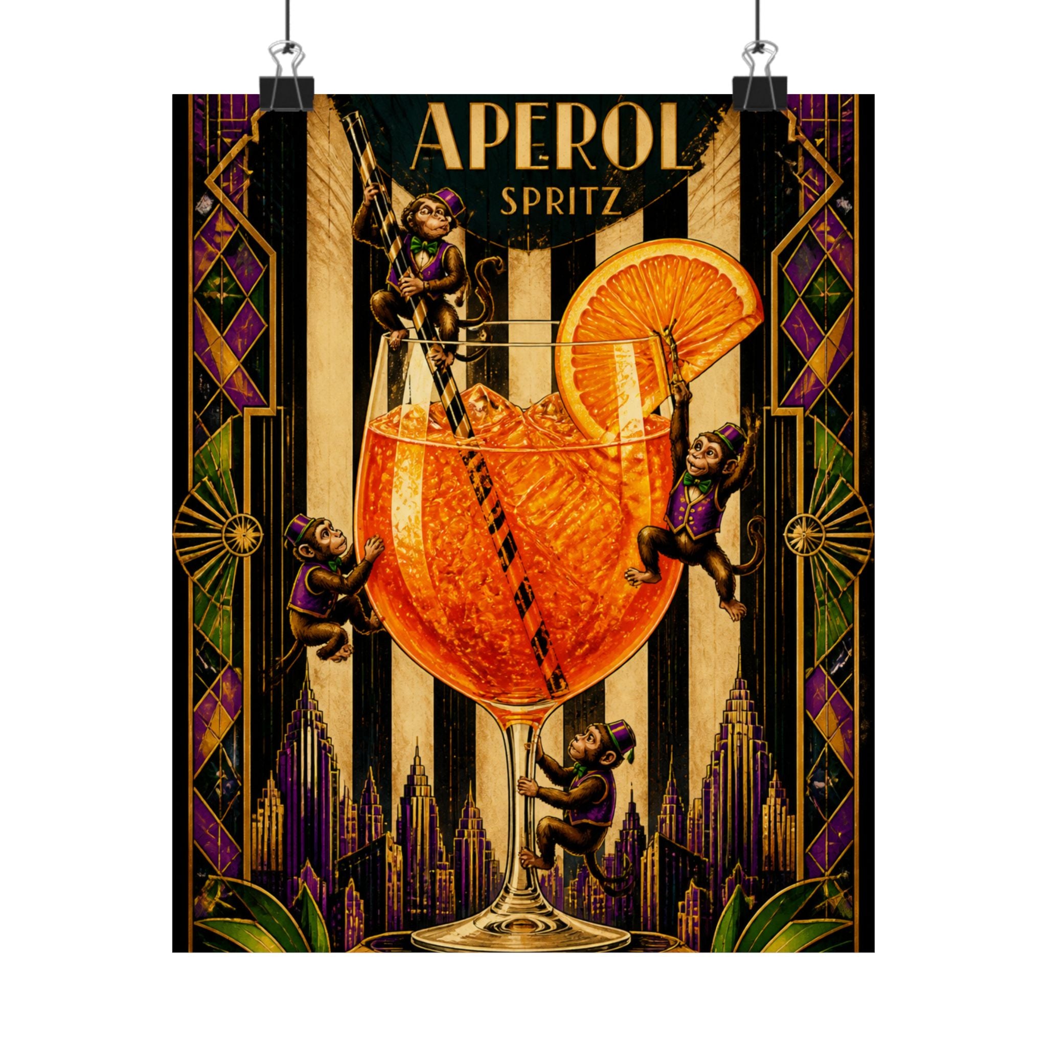 Aperol Spritz Monkeys Wall Art Poster 18×24 Art Deco Entryway Decor Maximalist Print