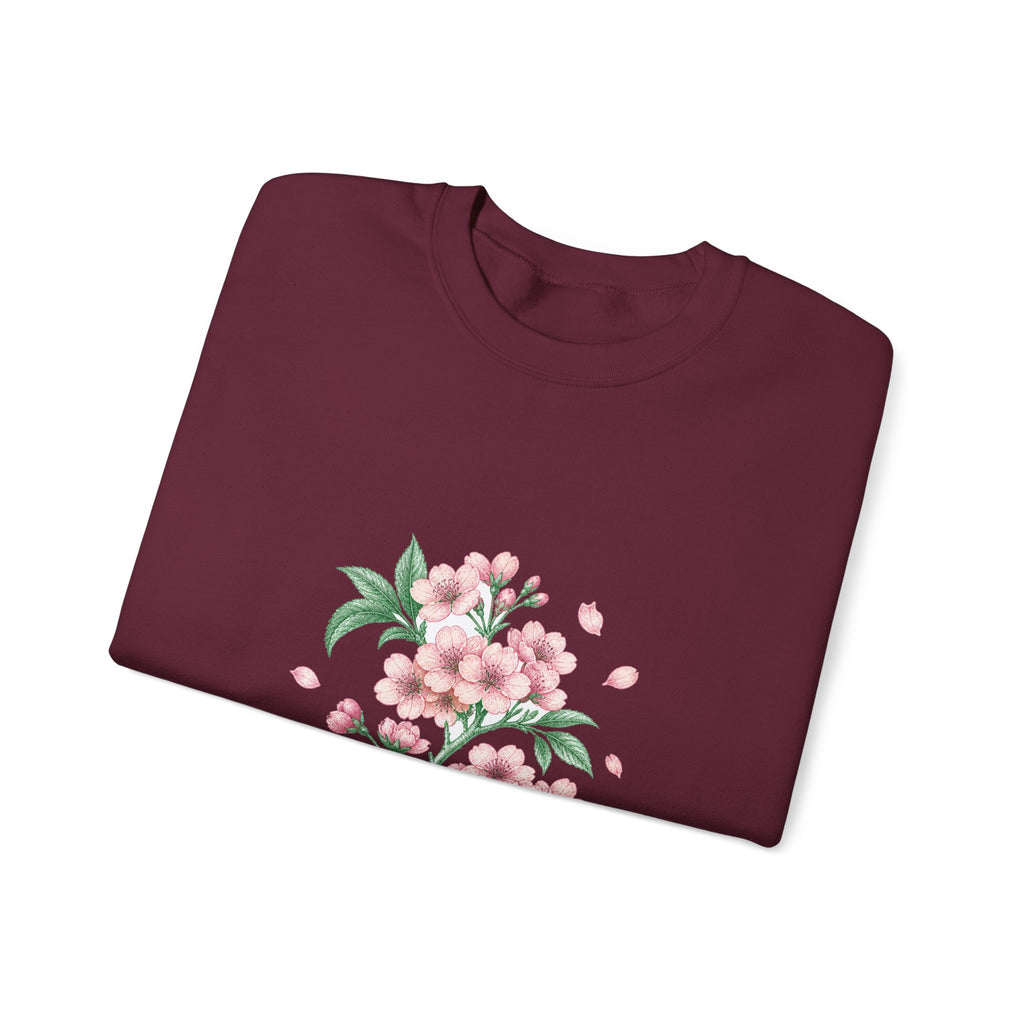 Matching Couple Sweatshirt - Cherry Blossom & Maple Leaf Matching Couple Premium Fleece Sweatshirt Vintage Art His Hers Honeymoon Gift - Design A