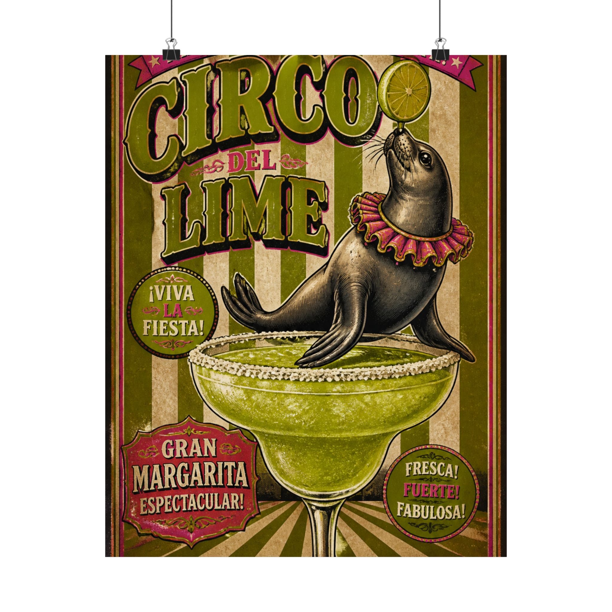 Margarita Balancing Seal Wall Art Poster 18×24 Vintage Circus Kitchen Decor Maximalist Print