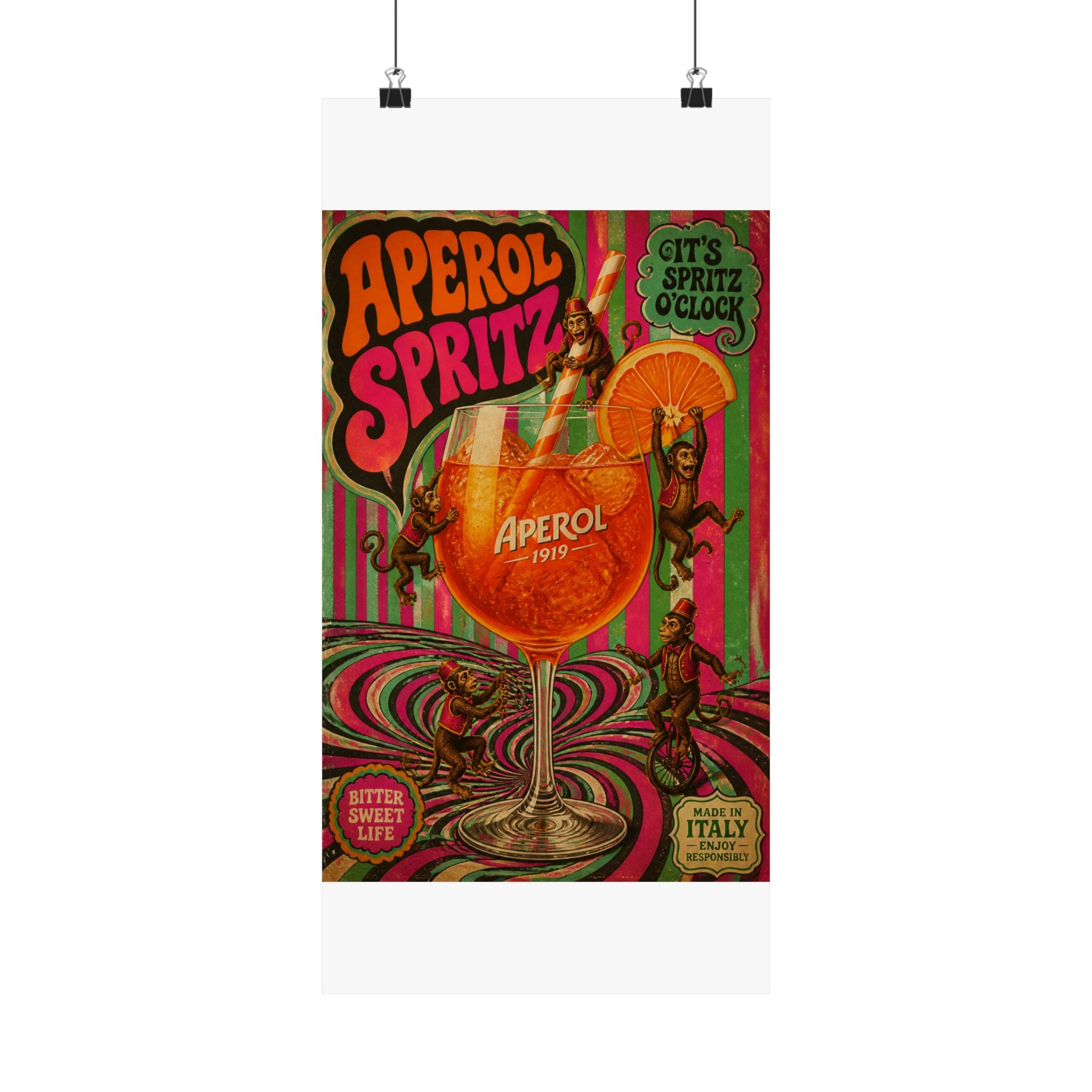 Aperol Spritz Monkeys Wall Art Poster 24×36 Psychedelic Dining Room Decor Maximalist Print