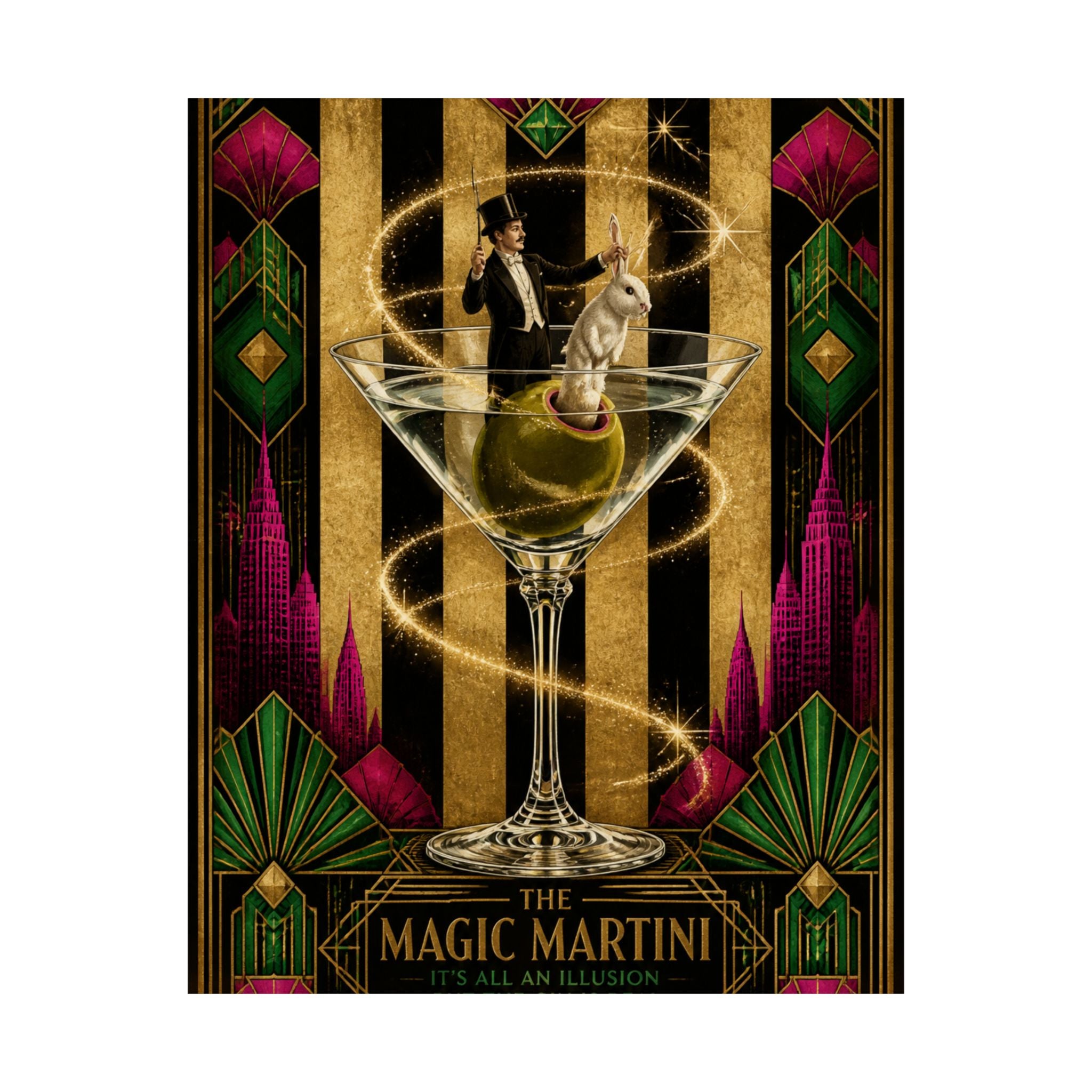 Martini Magician Wall Art Poster 18×24 Art Deco Entryway Decor Maximalist Print