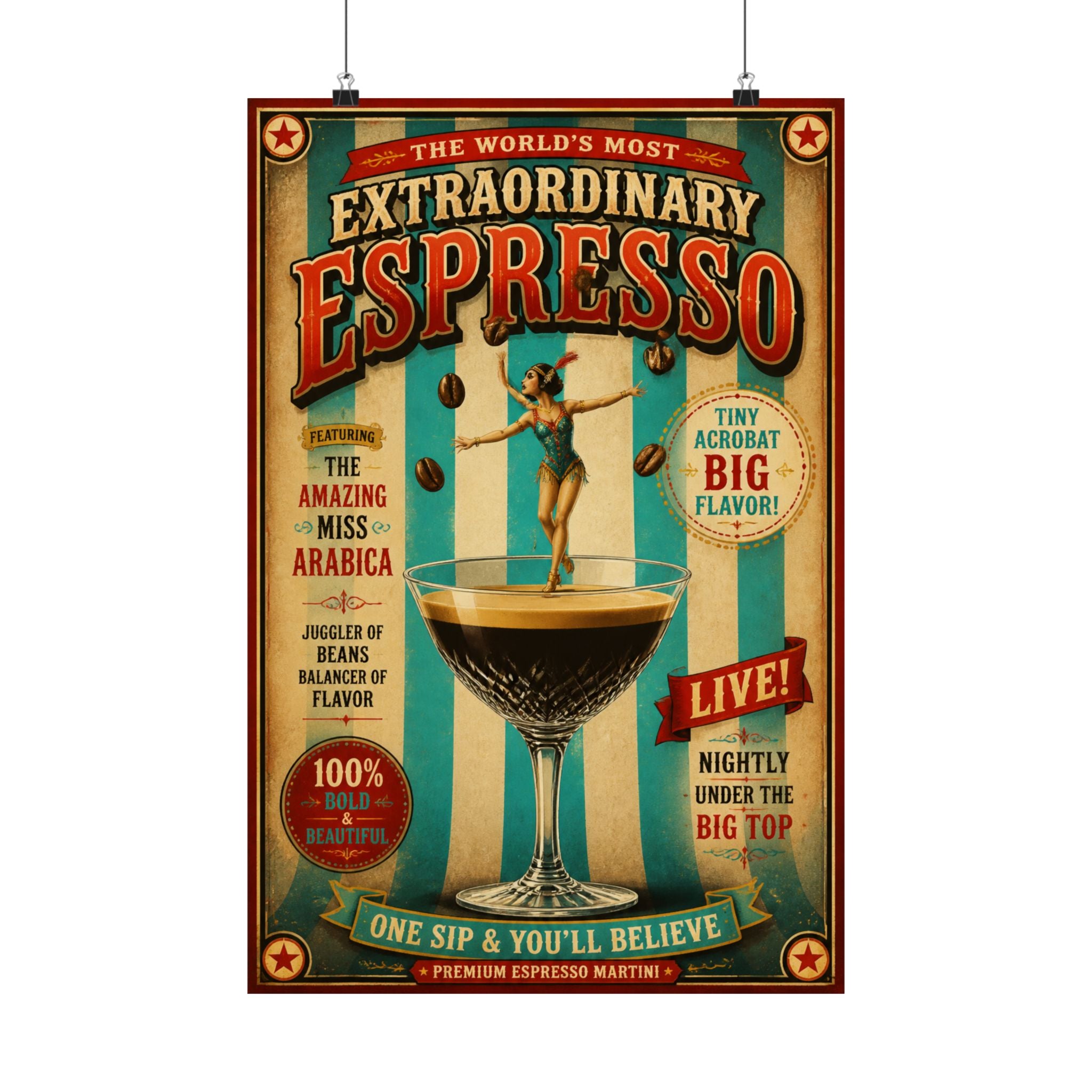 Espresso Martini Acrobat Wall Art Poster 24×36 Vintage Circus Bedroom Decor Maximalist Print