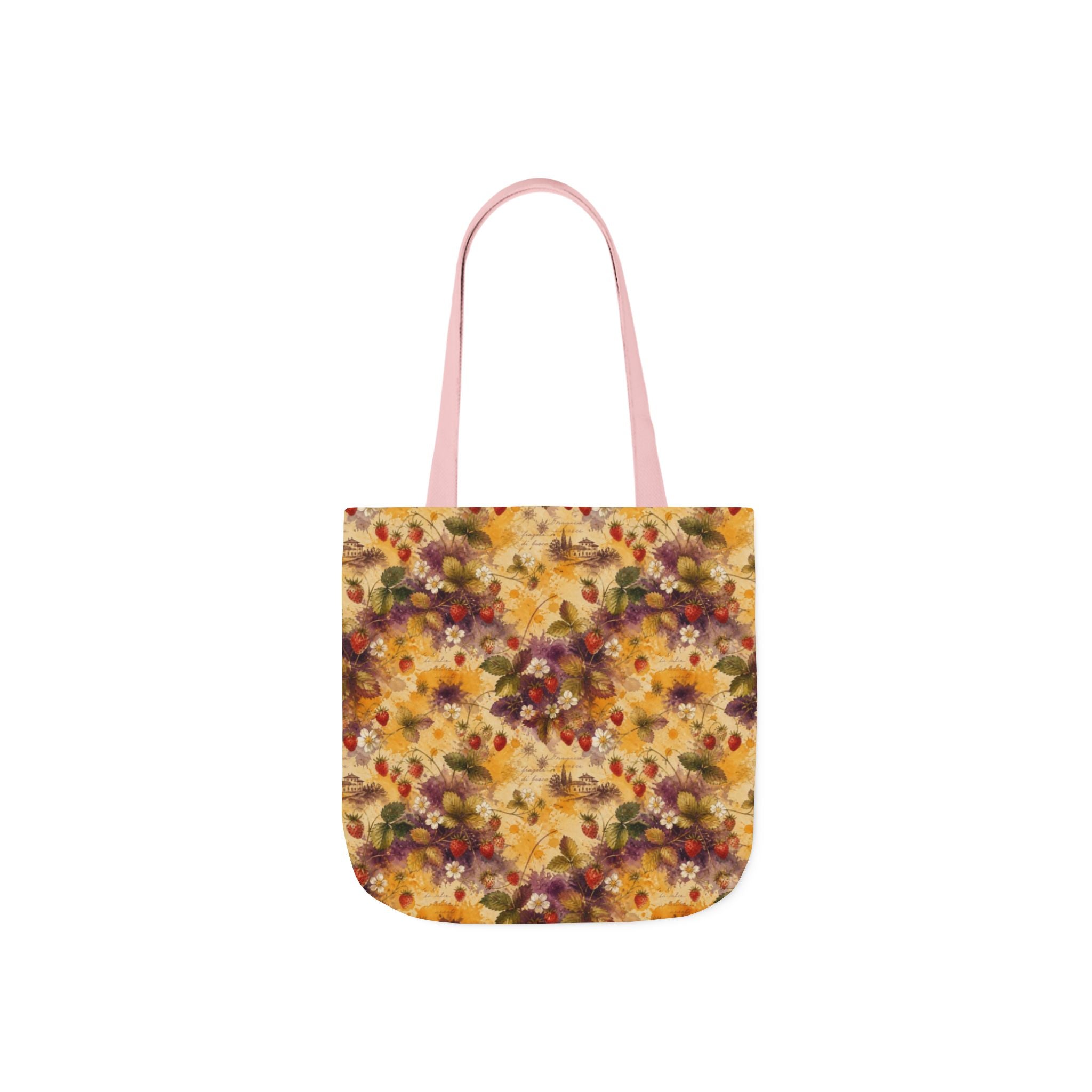 Wild Strawberries Canvas Tote Bag Mediterranean Kitchen Watercolor Splash Design Italian Cottagecore Gift