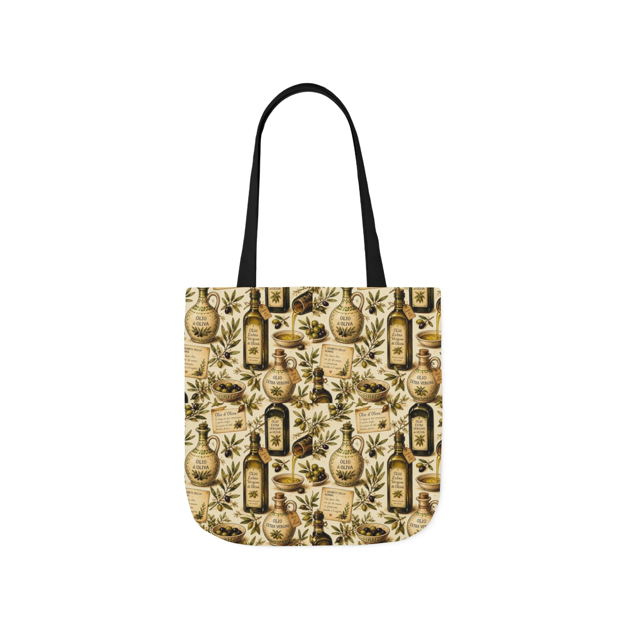 Olive Oil Bottles Canvas Tote Bag Mediterranean Kitchen Watercolor Design Italian Cottagecore Gift