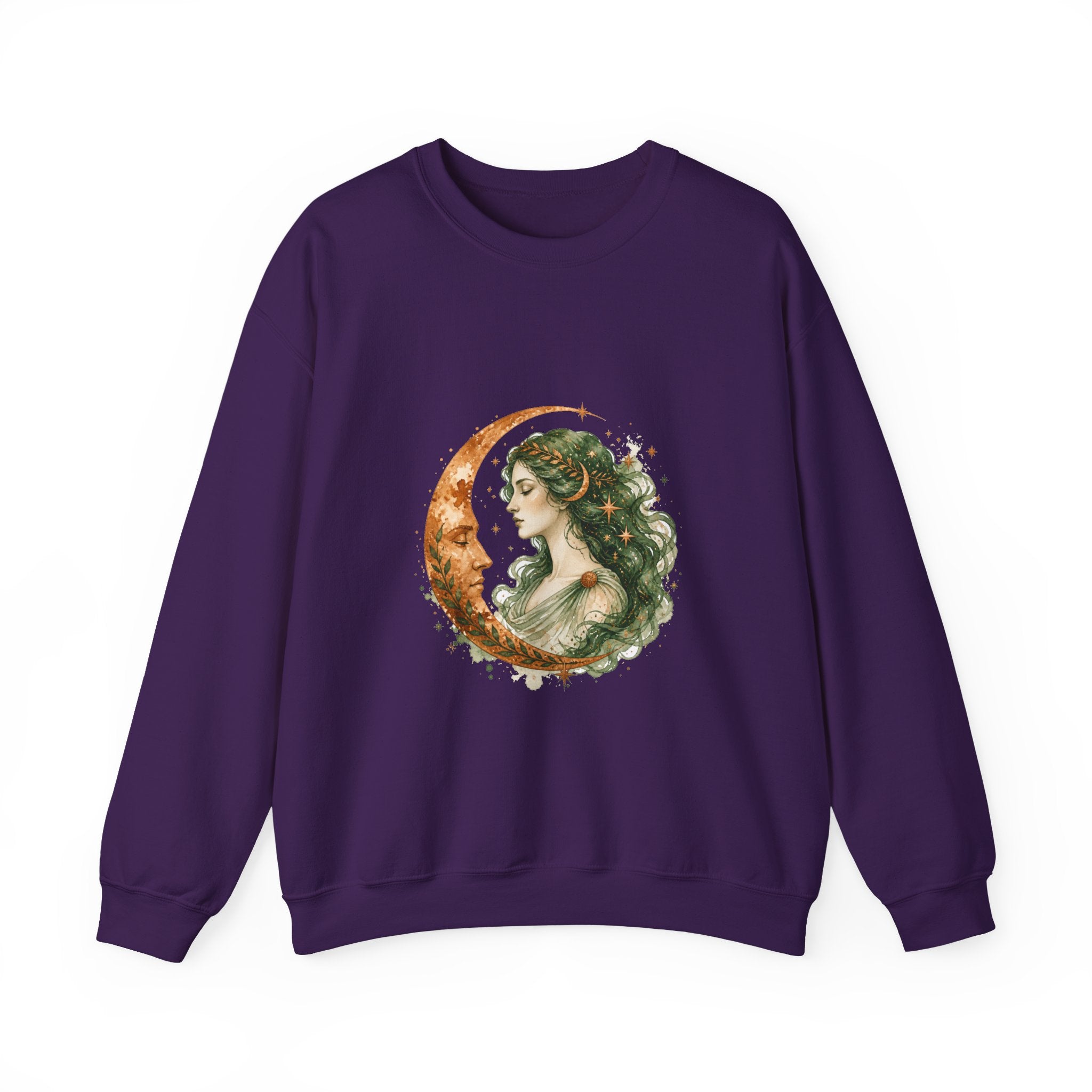 Matching Couple Sweatshirt - Helios & Selene Matching Couple Crewneck Sweatshirt Watercolor Art His Hers Engagement Gift - Design B