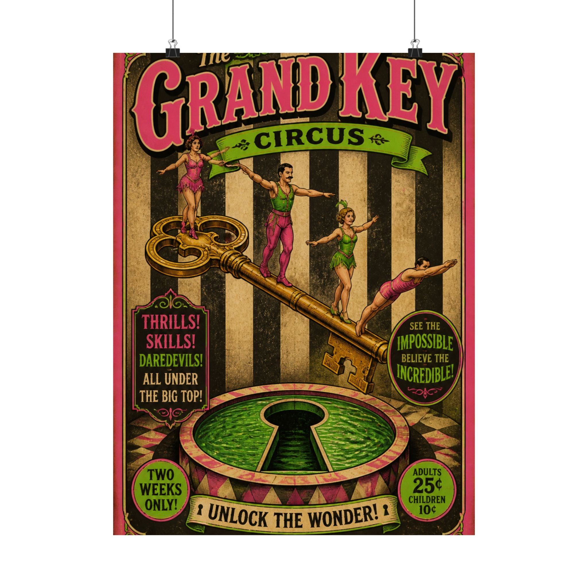 Giant Key Performance Wall Art Poster 18×24 Vintage Circus Kitchen Decor Maximalist Print