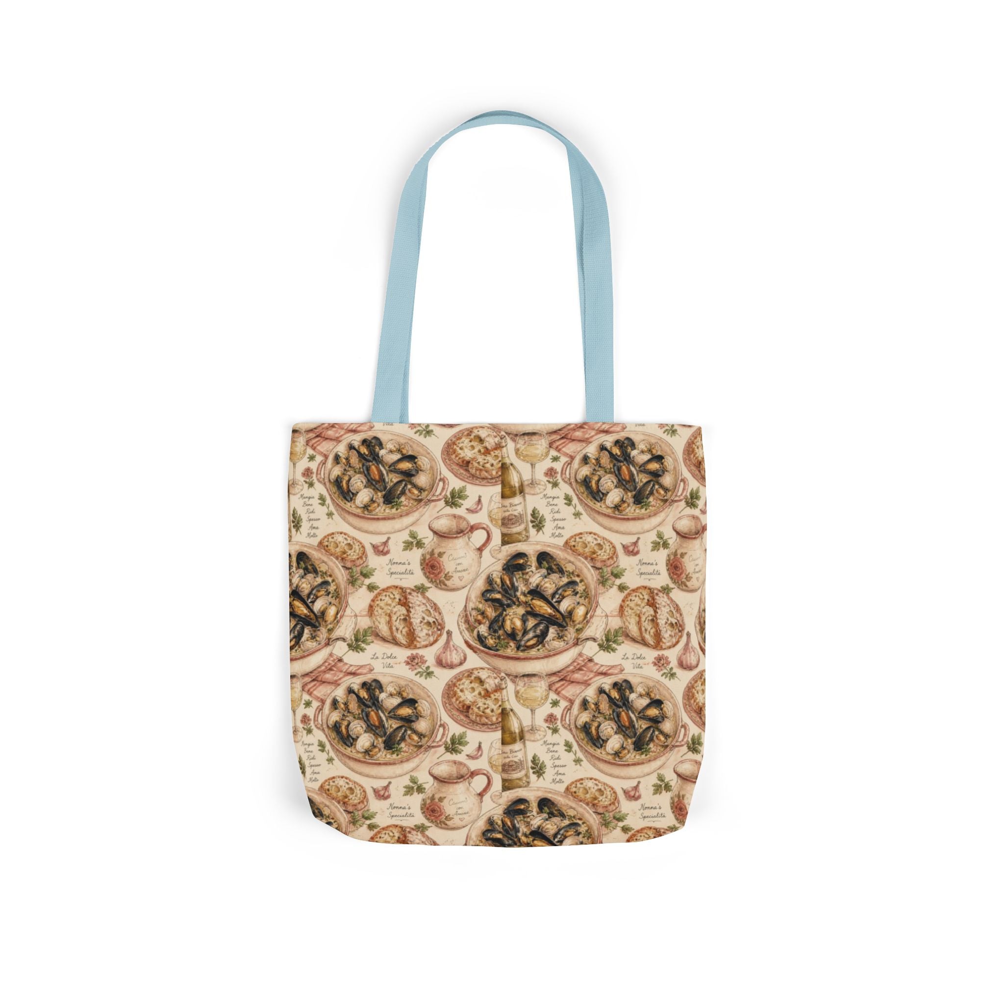 Mussels & Clams Canvas Tote Bag Mediterranean Kitchen Watercolor Design Italian Cottagecore Gift