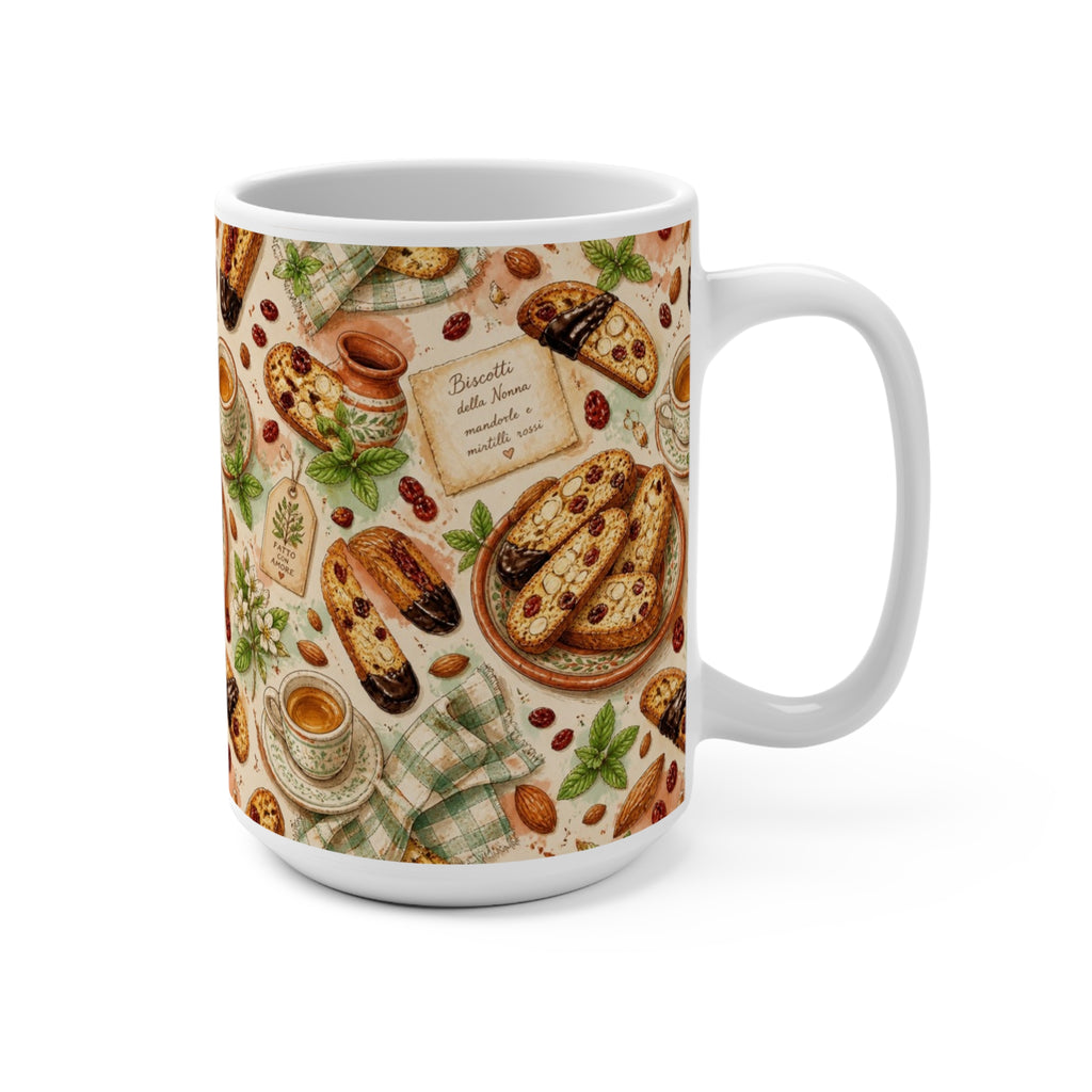 Almond Biscotti 15oz Ceramic Mug Mediterranean Kitchen Watercolor Design Italian Cottagecore Gift