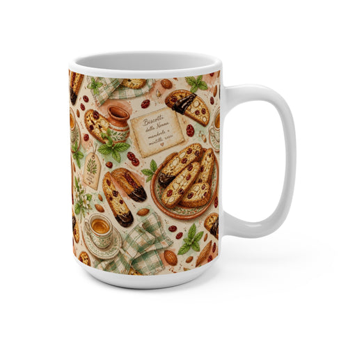 Almond Biscotti 15oz Ceramic Mug Mediterranean Kitchen Watercolor Design Italian Cottagecore Gift
