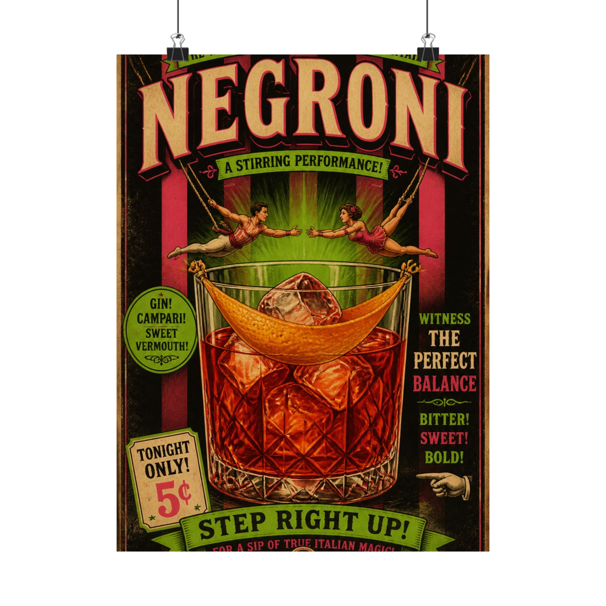 Negroni Trapeze Act Wall Art Poster 24×36 Vintage Circus Bedroom Decor Maximalist Print