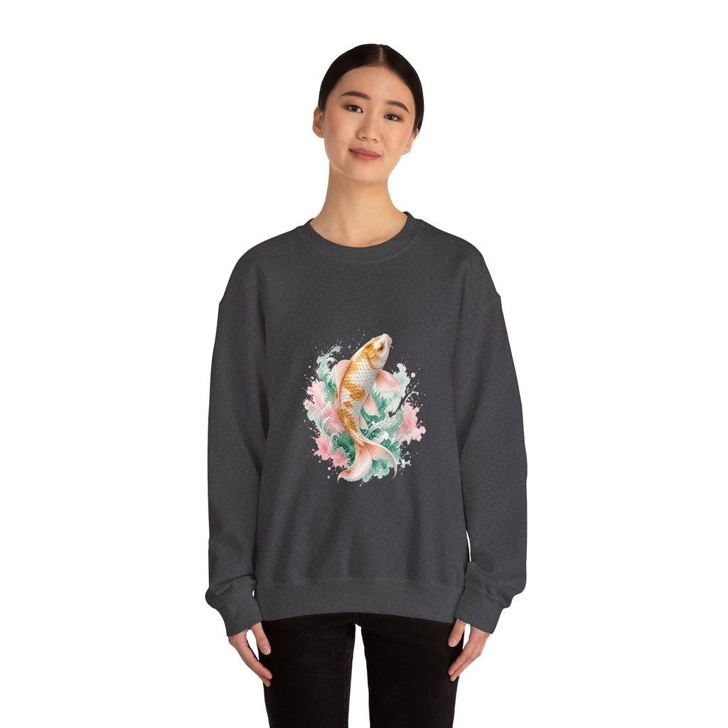 Matching Couple Sweatshirt - Koi Fish Yin Yang Matching Couple Premium Fleece Sweatshirt Watercolor Art His Hers Birthday Gift - Design A
