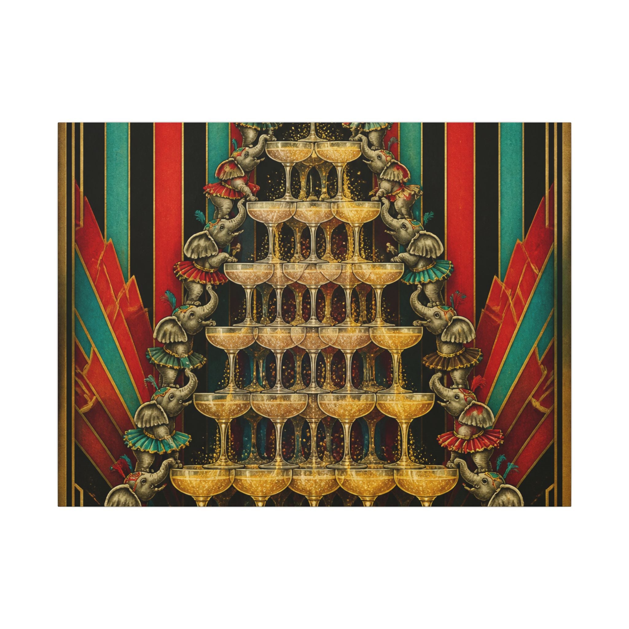 Champagne Tower Elephants Wall Art Canvas 16×20 Art Deco Entryway Decor Maximalist Print