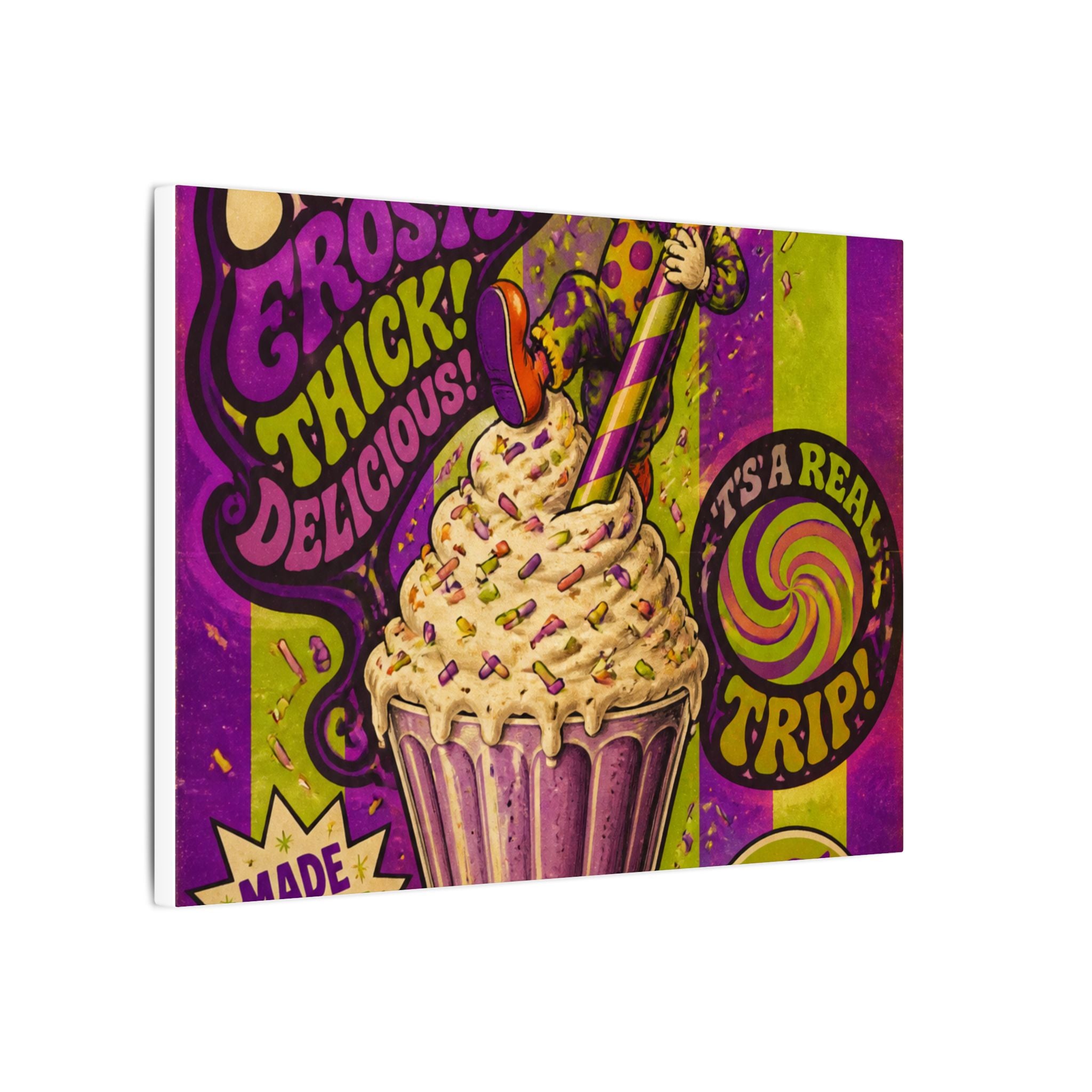 Milkshake Slide Clown Wall Art Canvas 16×20 Psychedelic Cafe Decor Maximalist Print