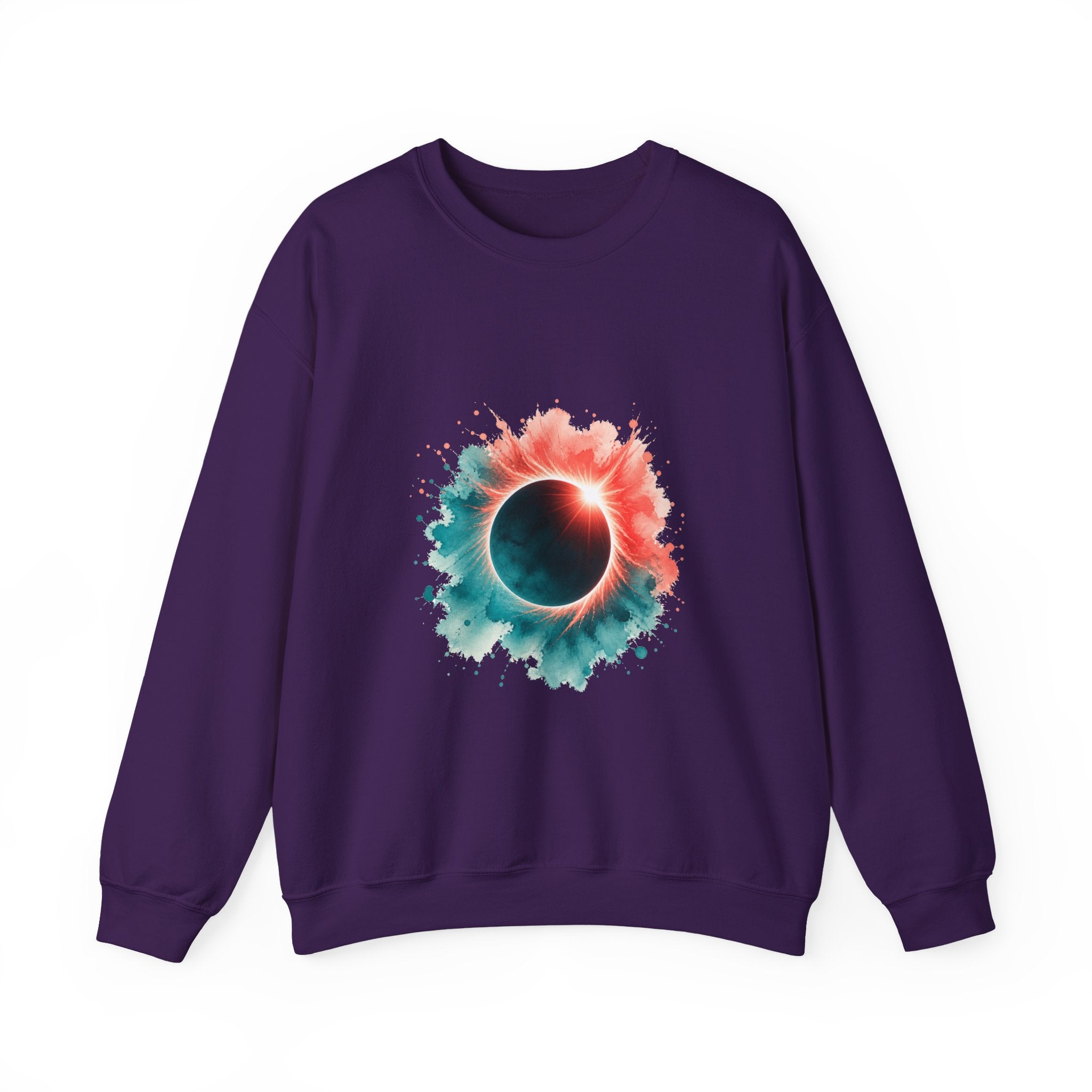 Matching Couple Sweatshirt - Solar & Lunar Eclipse Matching Couple Crewneck Sweatshirt Watercolor Art His Hers Engagement Gift - Design A