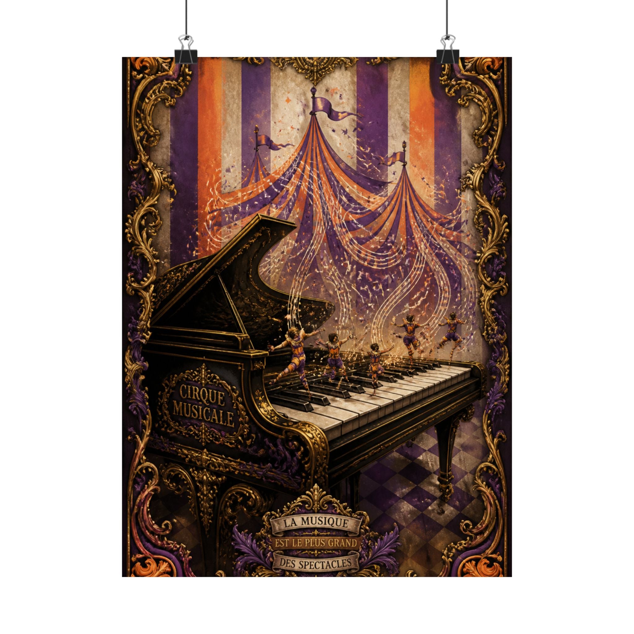 Grand Piano Acrobats Wall Art Poster 24×36 Baroque Studio Decor Maximalist Print