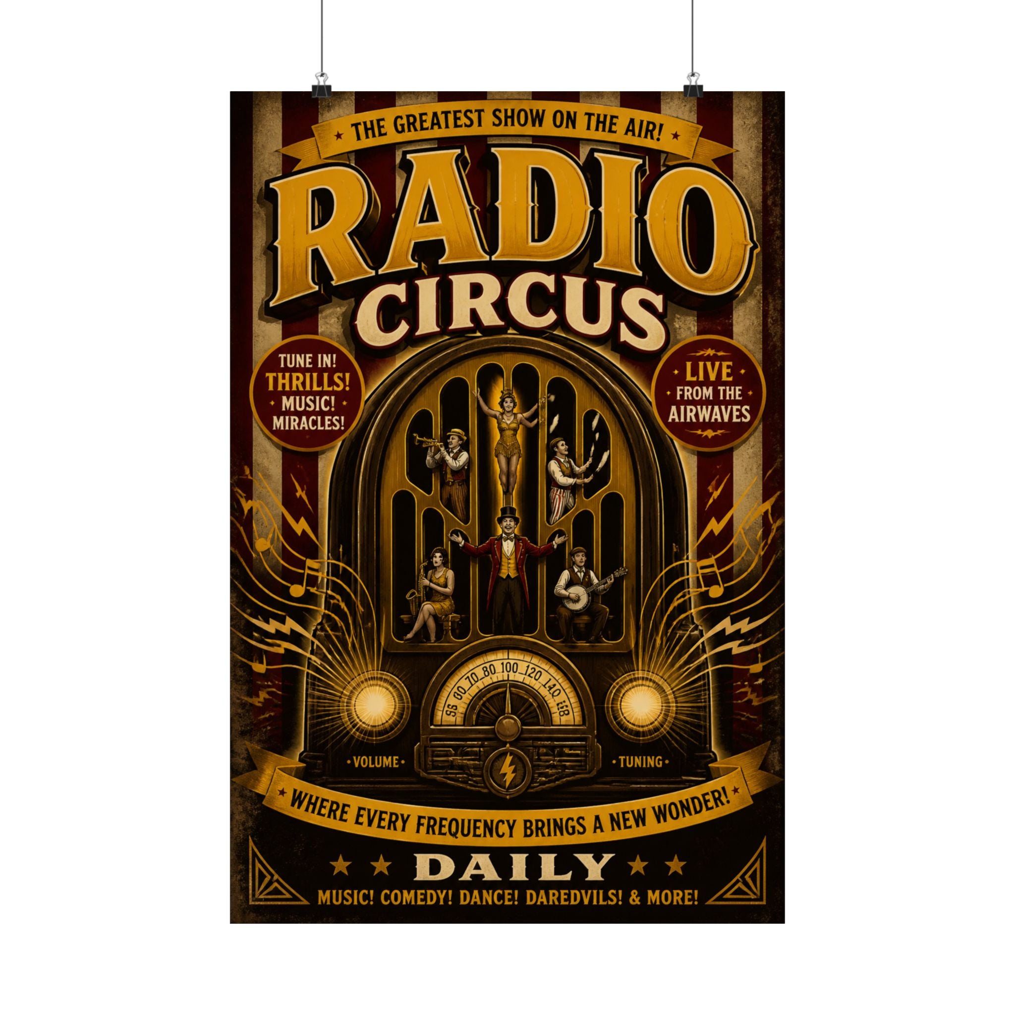 Vintage Radio Stage Wall Art Poster 18×24 Vintage Circus Kitchen Decor Maximalist Print
