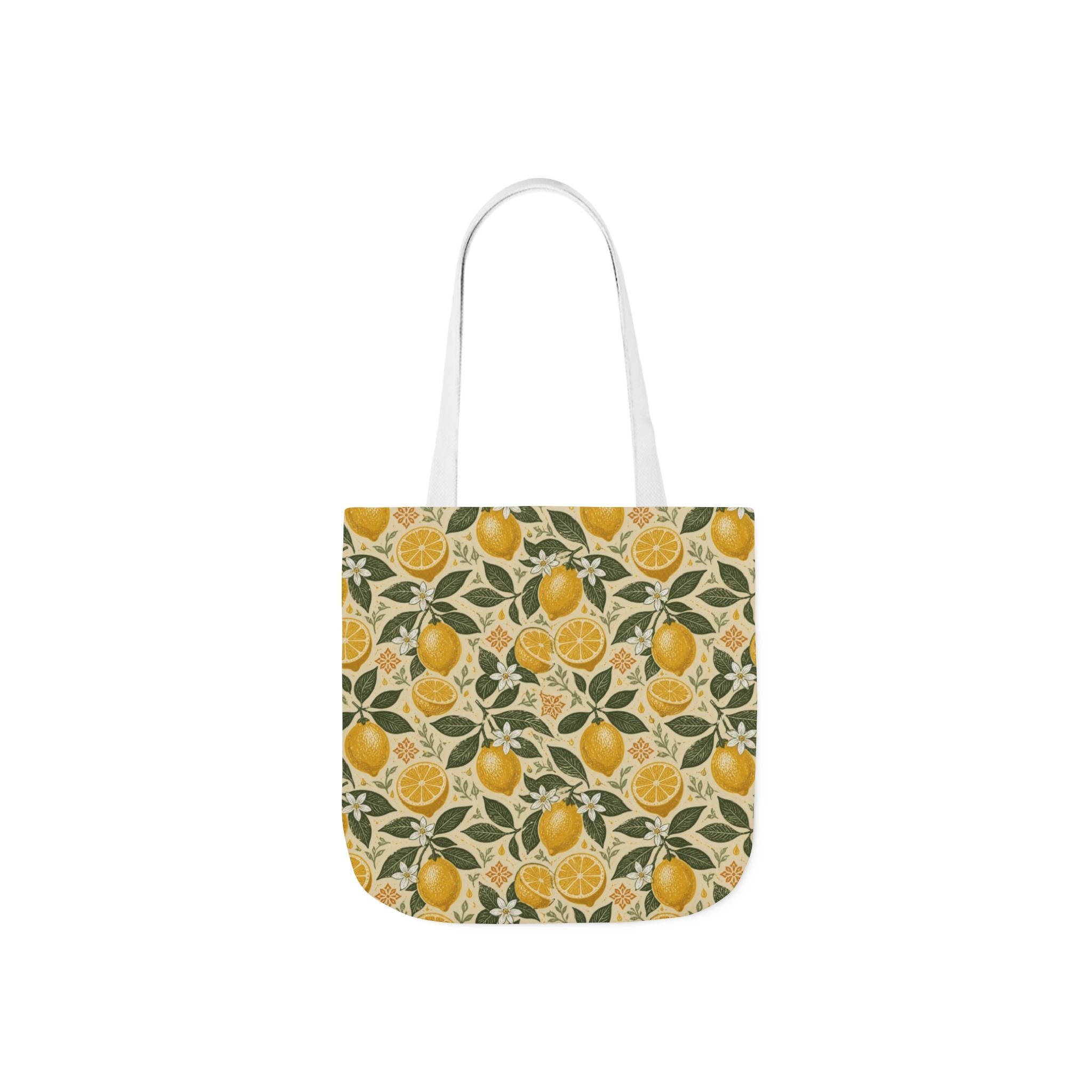 Meyer Lemons Canvas Tote Bag Mediterranean Kitchen Linocut Design Italian Cottagecore Gift