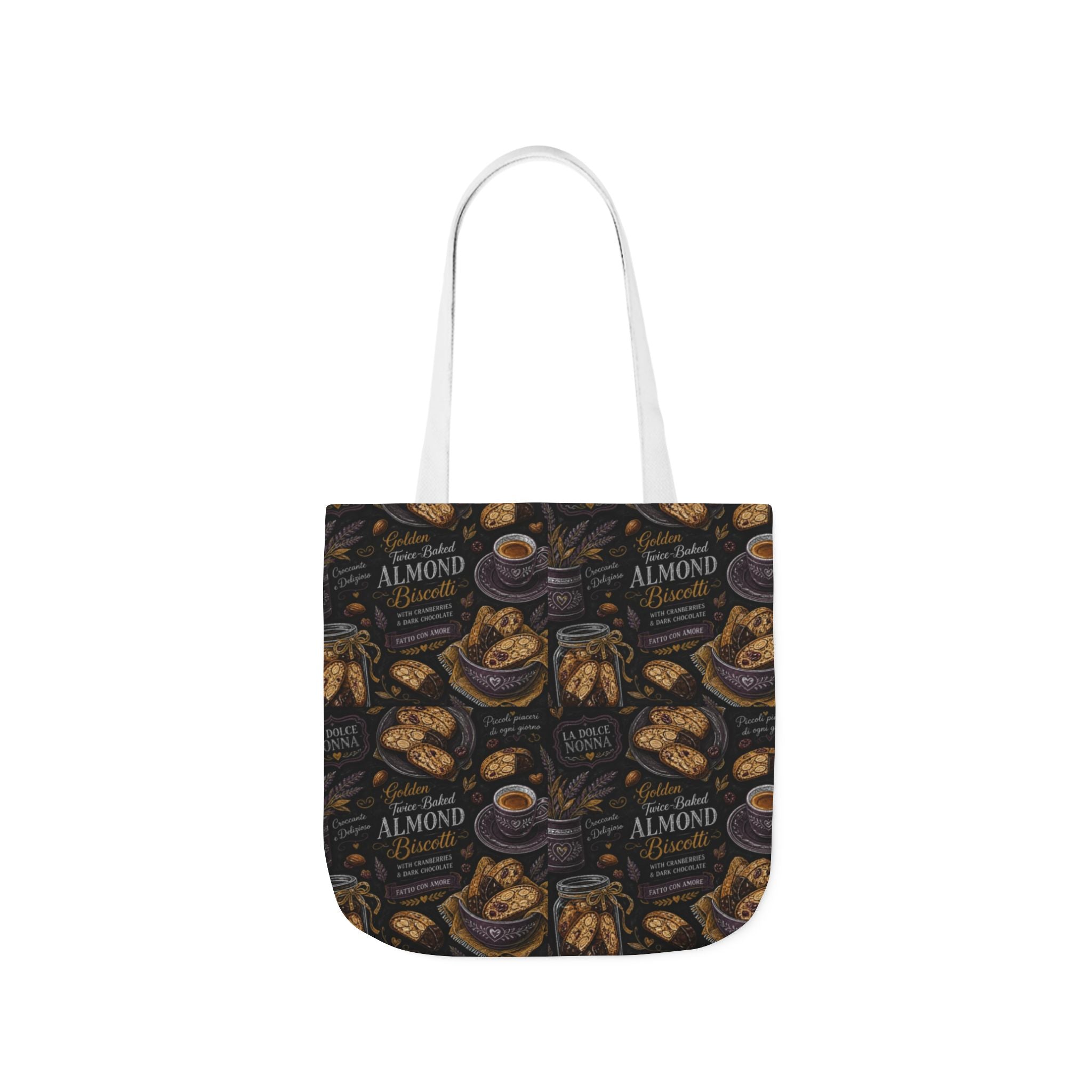 Almond Biscotti Canvas Tote Bag Mediterranean Kitchen Chalk Art Design Italian Cottagecore Gift