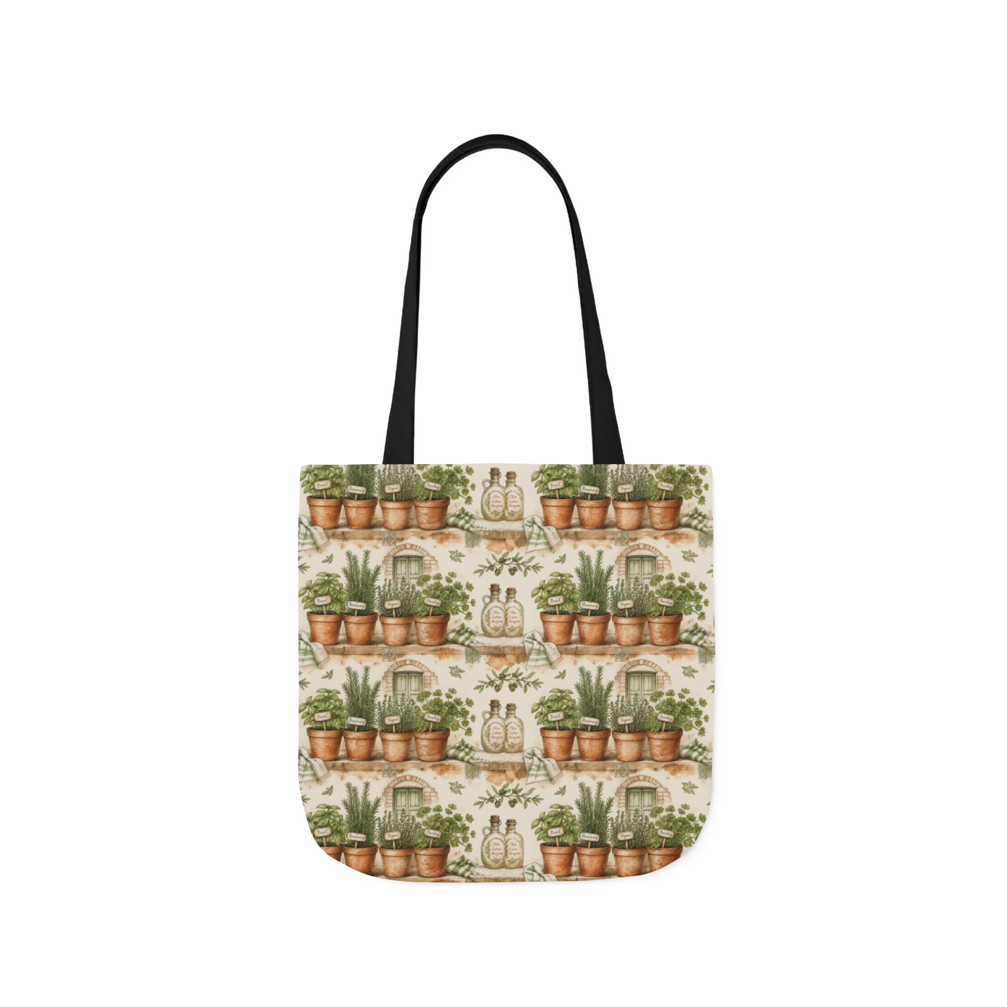 Terracotta Herb Pots Canvas Tote Bag Mediterranean Kitchen Watercolor Design Italian Cottagecore Gift