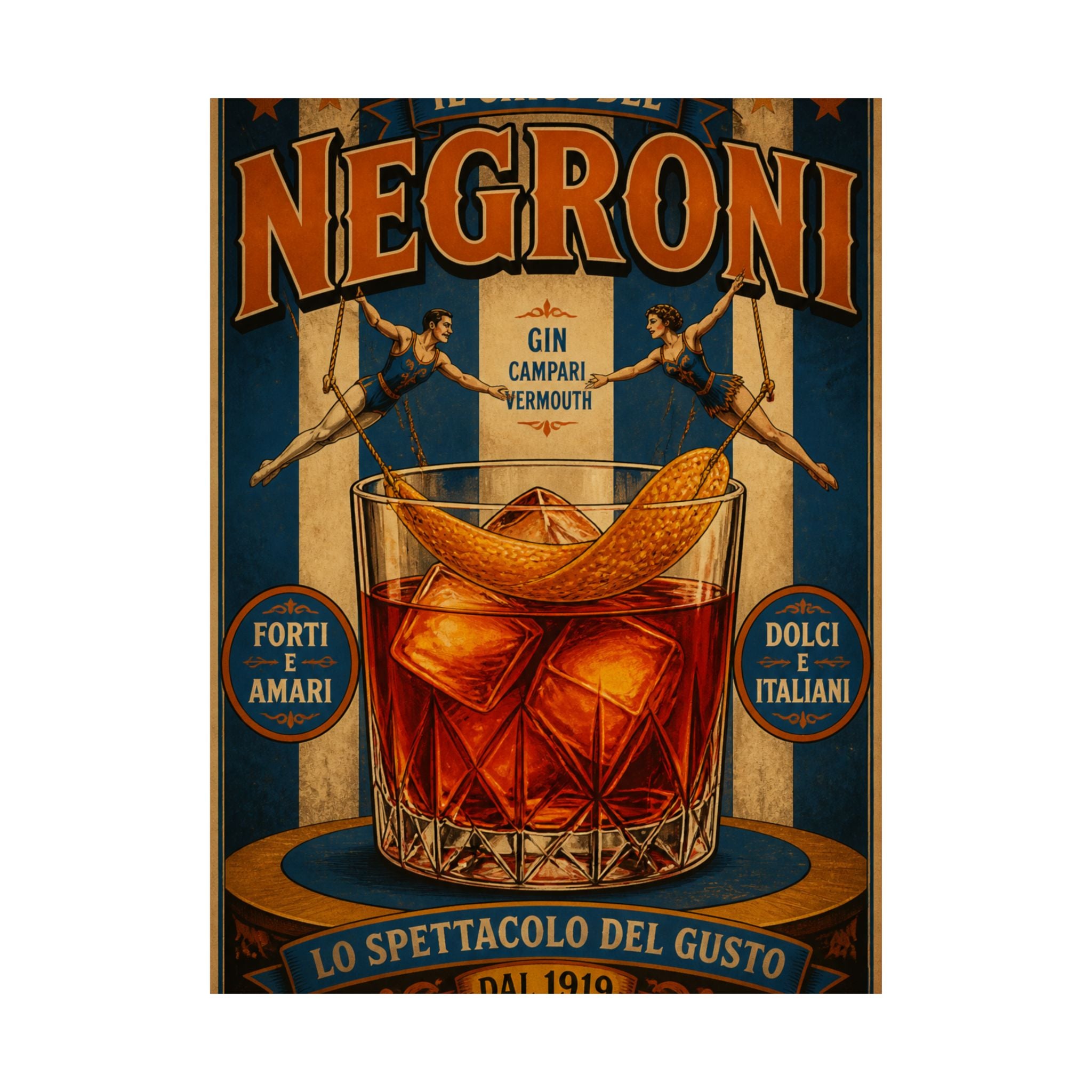 Negroni Trapeze Act Wall Art Poster 18×24 Vintage Circus Kitchen Decor Maximalist Print