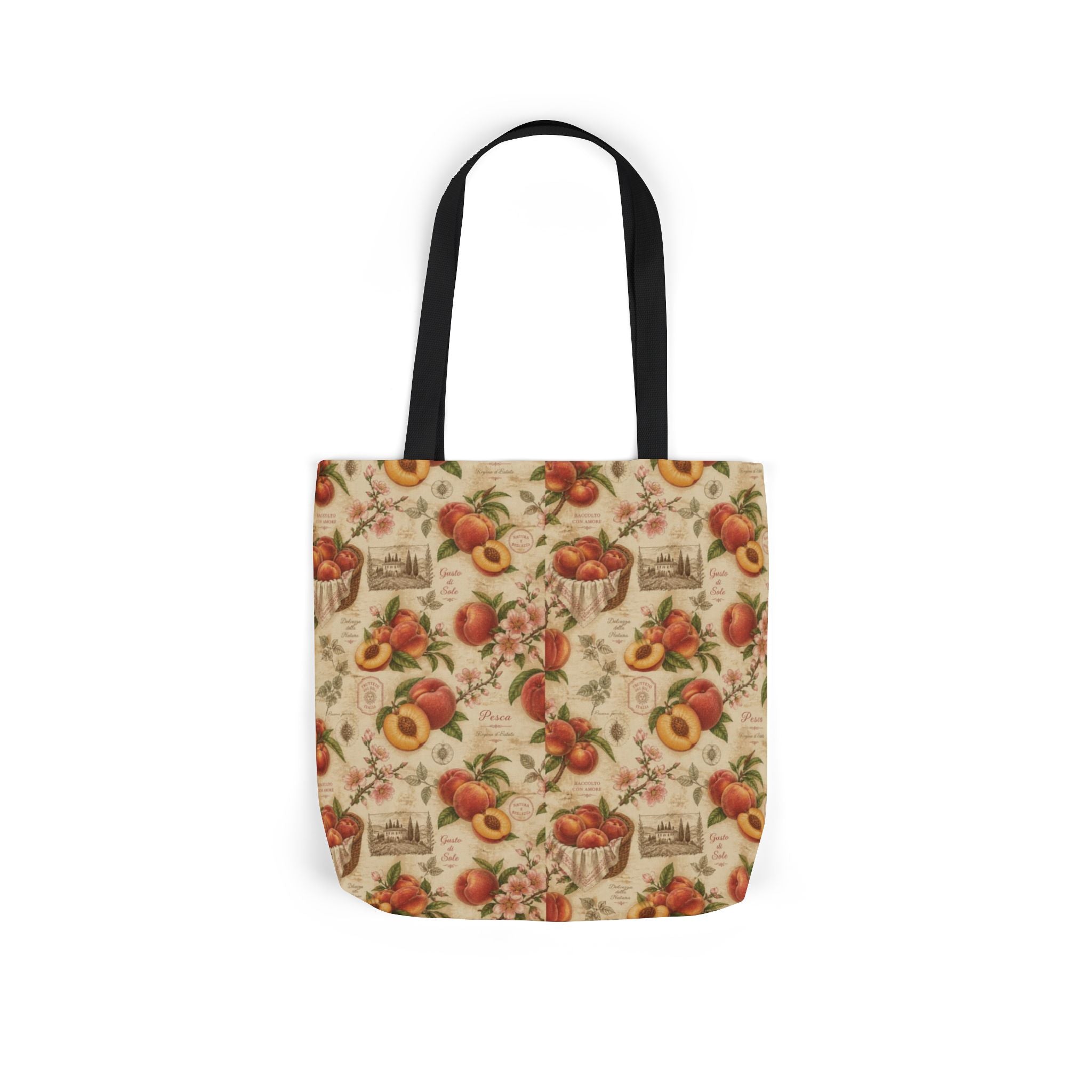 Ripe Peaches Canvas Tote Bag Mediterranean Kitchen Botanical Design Italian Cottagecore Gift