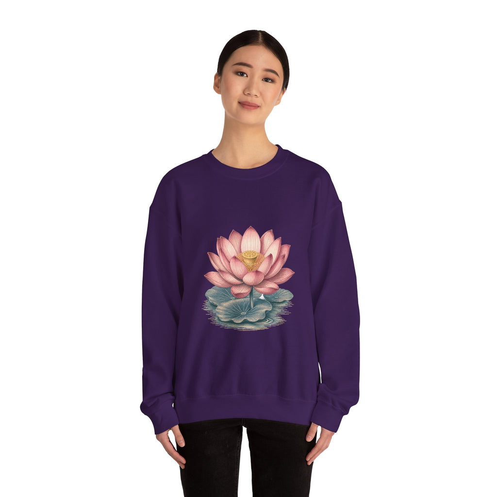 Matching Couple Sweatshirt - Open & Closed Lotus Matching Couple Crewneck Sweatshirt Vintage Art His Hers Wedding Gift - Design A