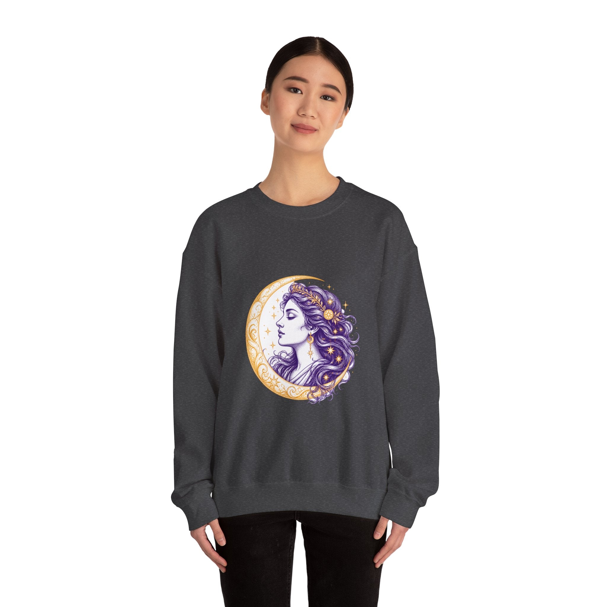 Matching Couple Sweatshirt - Helios & Selene Matching Couple Crewneck Sweatshirt Hand-Drawn Art His Hers Best Friend Gift - Design B