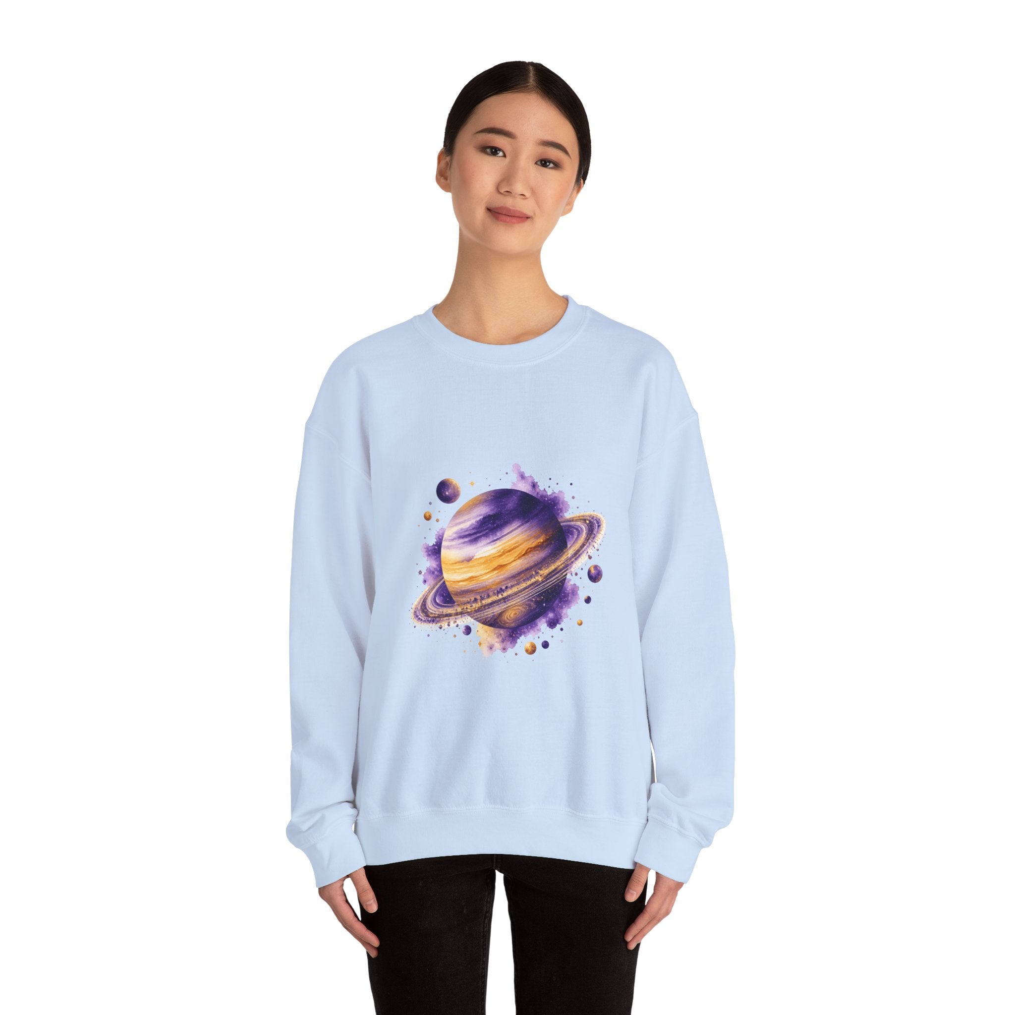 Matching Couple Sweatshirt - Astronaut & Planet Matching Couple Comfort Colors Crew Watercolor Art His Hers Birthday Gift - Design B