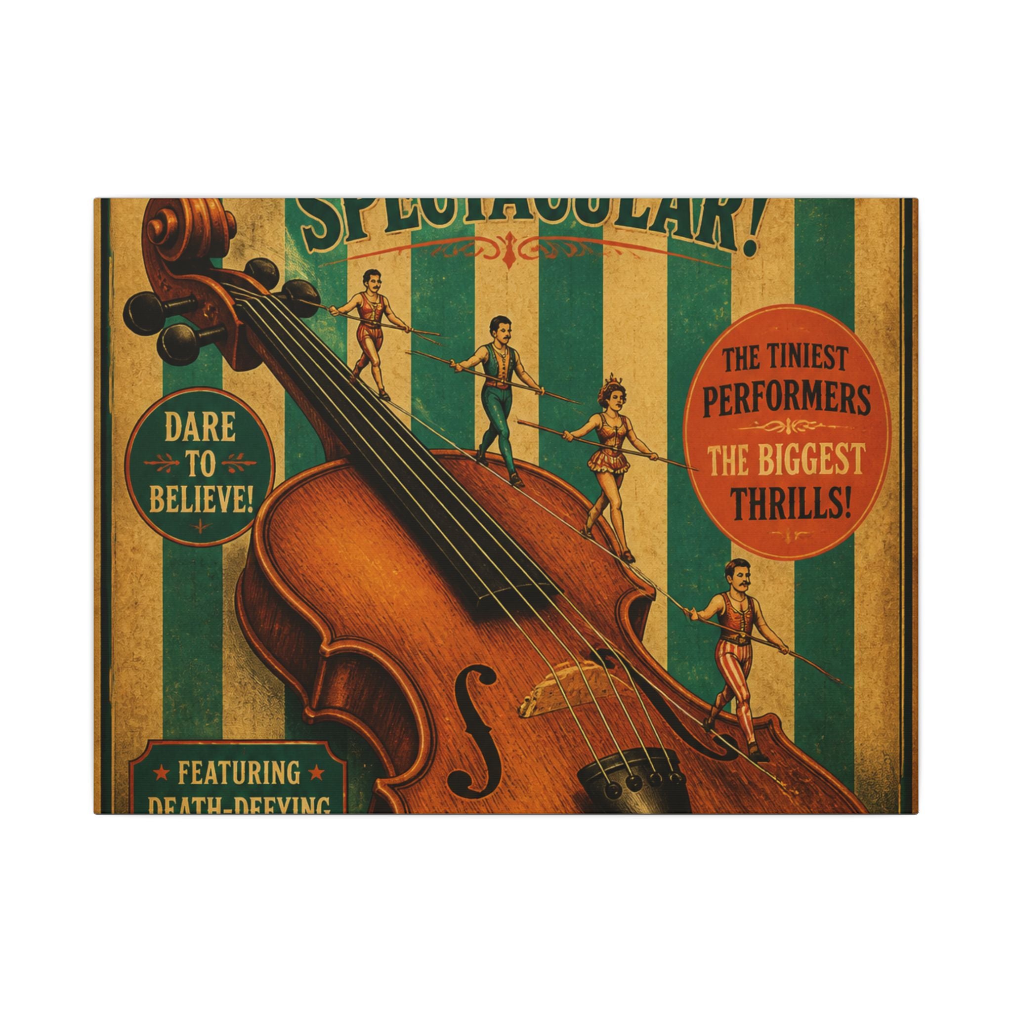 Violin Tightrope Bridge Wall Art Canvas 24×36 Vintage Circus Bedroom Decor Maximalist Print