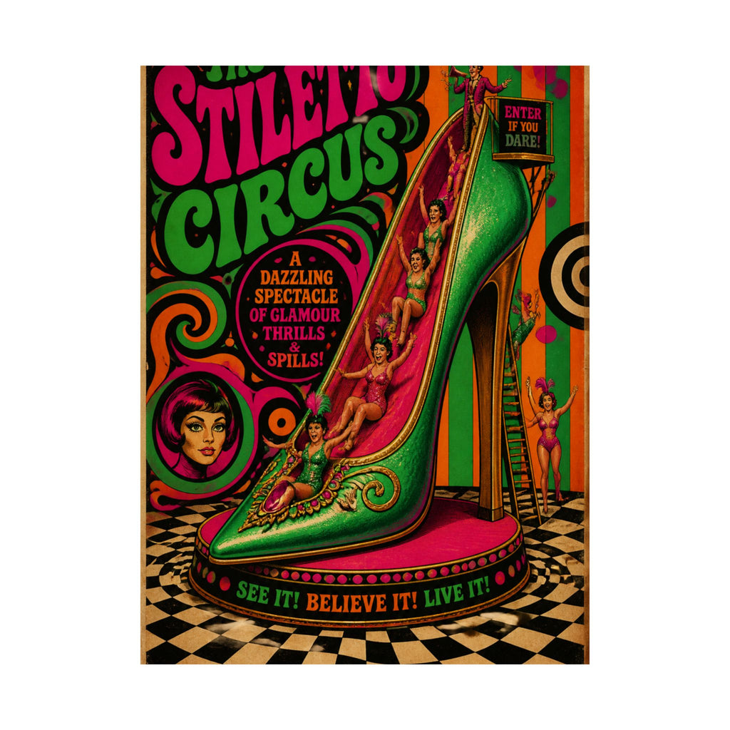High Heel Slide Wall Art Poster 18×24 Psychedelic Cafe Decor Maximalist Print