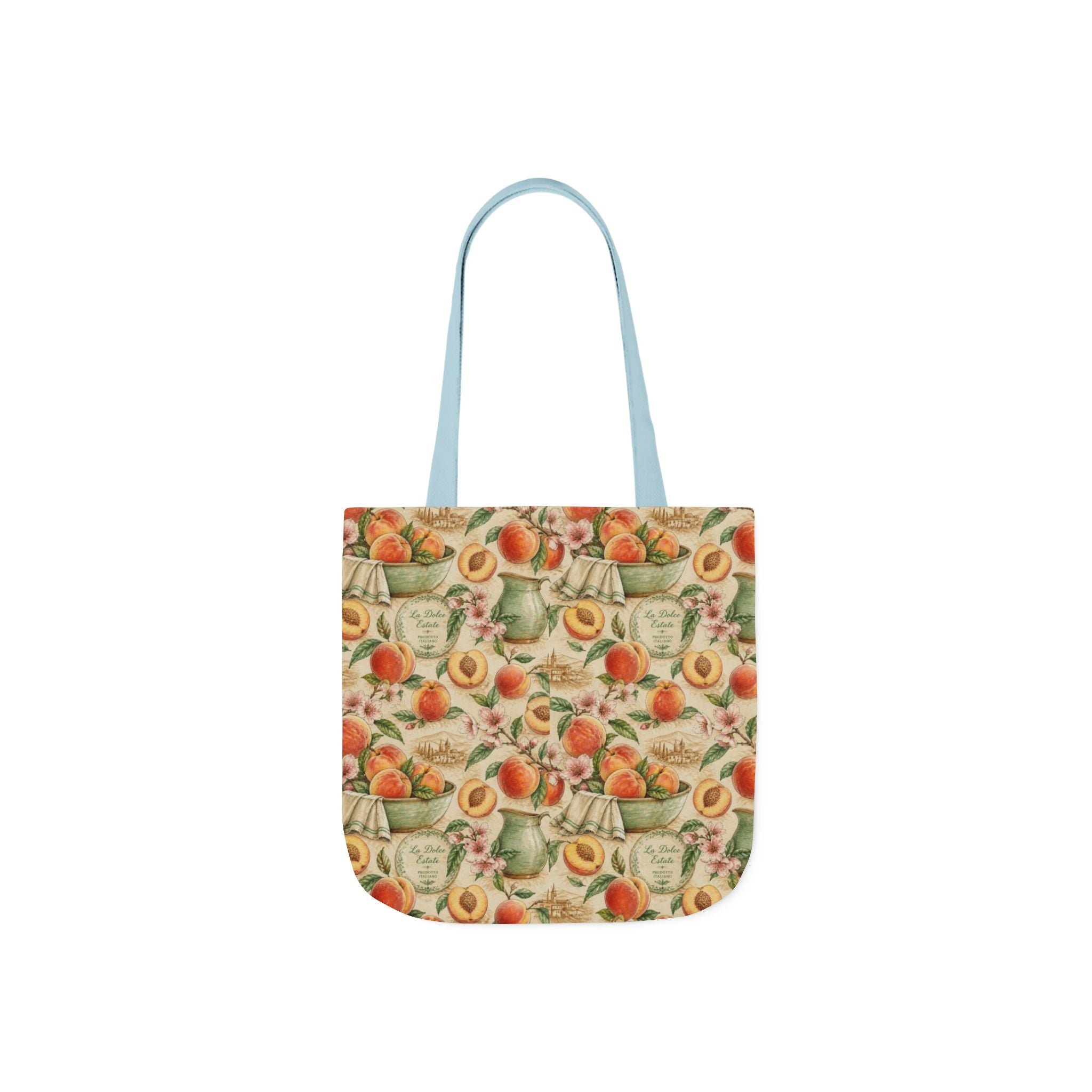 Ripe Peaches Canvas Tote Bag Mediterranean Kitchen Watercolor Design Italian Cottagecore Gift