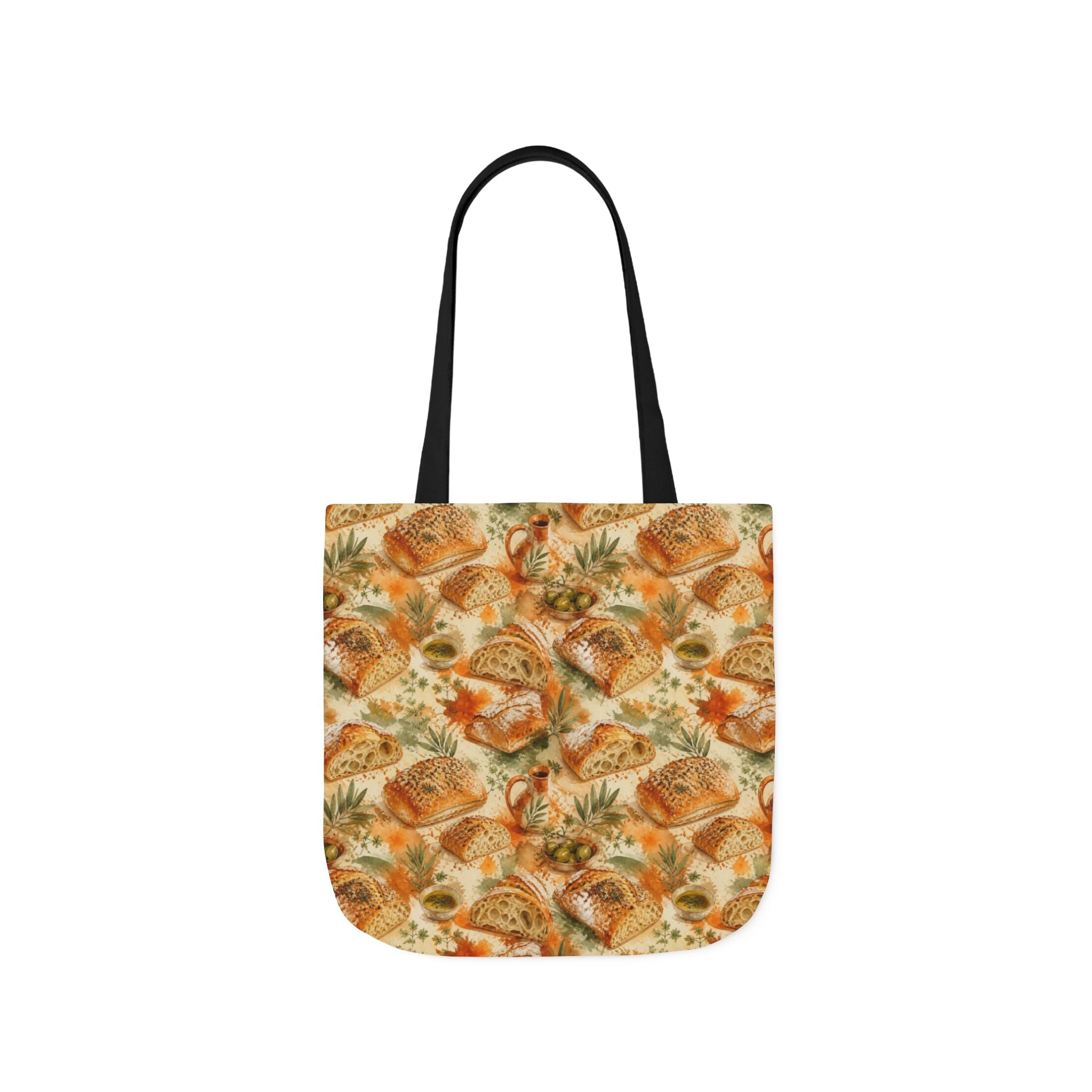 Ciabatta Rolls Canvas Tote Bag Mediterranean Kitchen Watercolor Splash Design Italian Cottagecore Gift