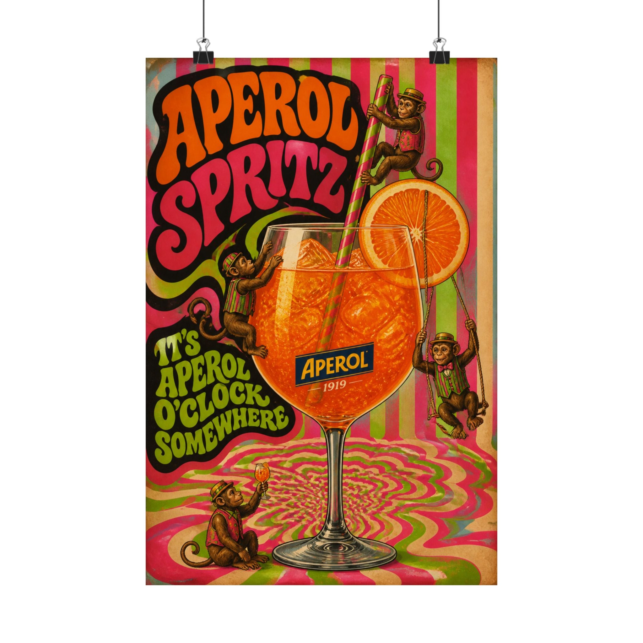 Aperol Spritz Monkeys Wall Art Poster 18×24 Psychedelic Cafe Decor Maximalist Print