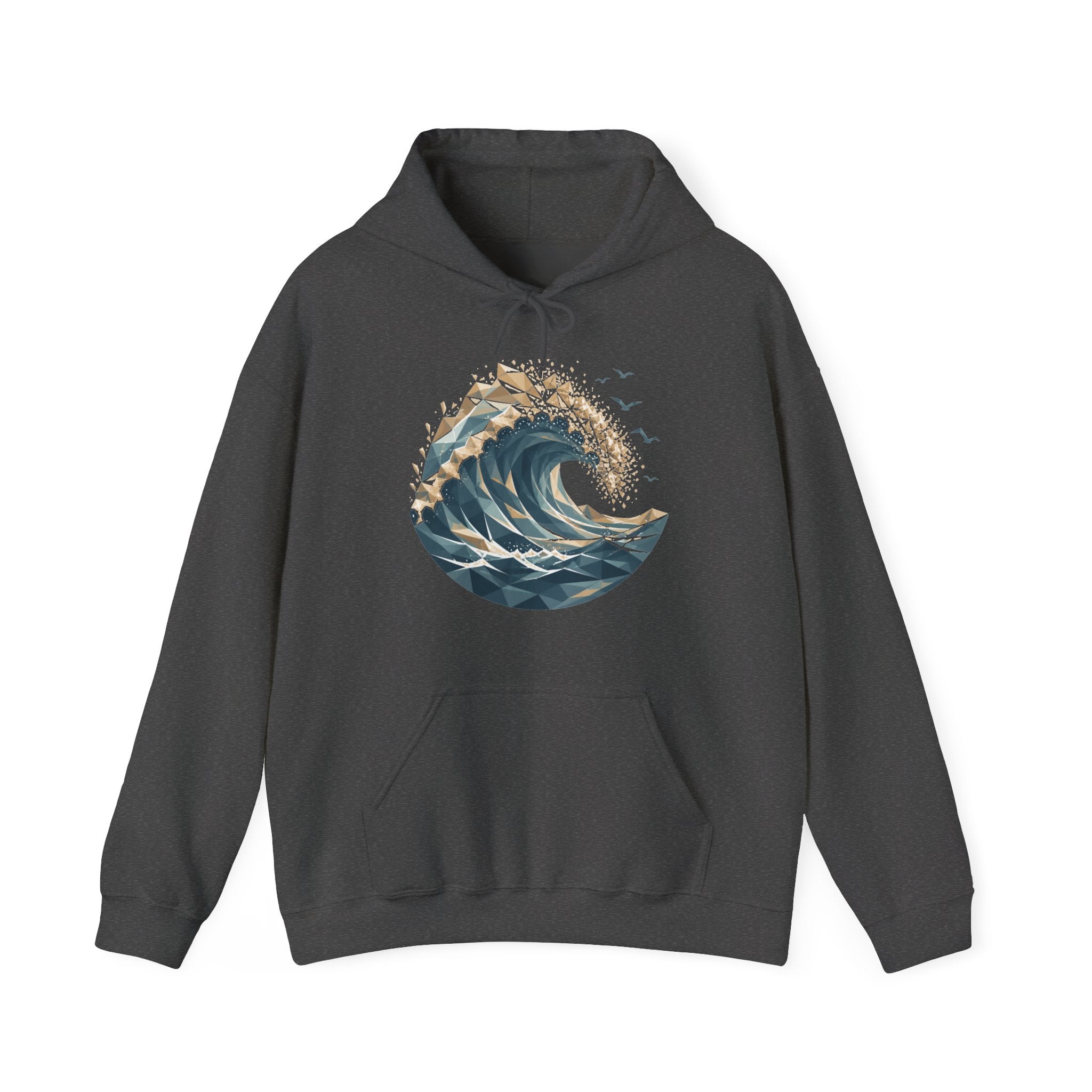 Matching Couple Sweatshirt - Mountain & Ocean Matching Couple Hooded Sweatshirt Geometric Art His Hers Couple Gift - Design B