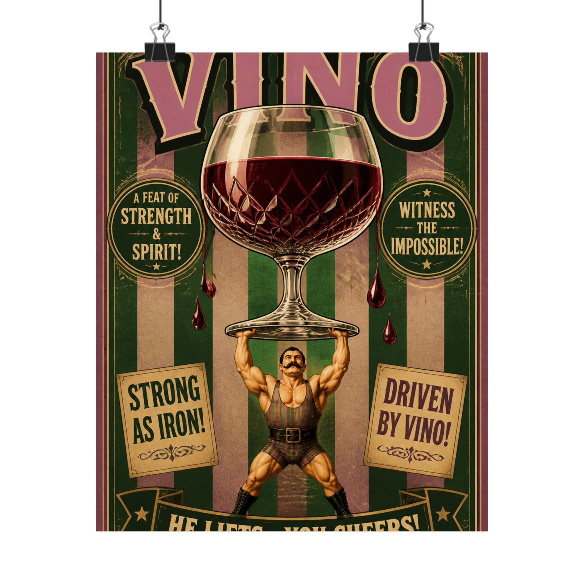 Wine Glass Strongman Wall Art Poster 24×36 Vintage Circus Bedroom Decor Maximalist Print